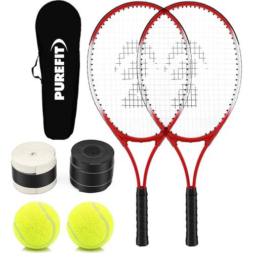 set de de tennis pour 2 joueurs avec cadre en daluminium - 2x de tennis , 2x balles de tennis, 2x poignées de rechange & 1x sac de transport – set de tennis idéal pour débutant et occasionnel en extérieur