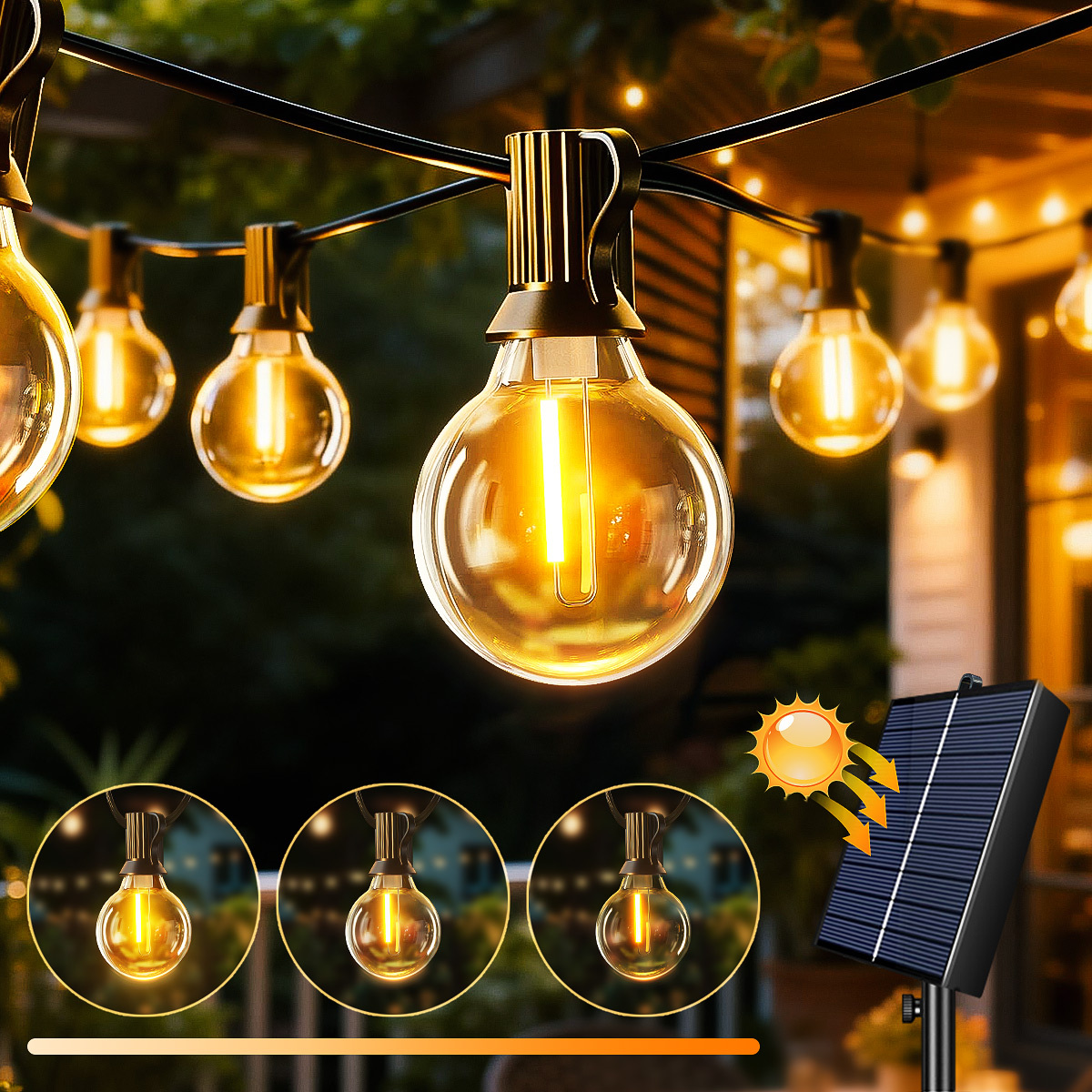 E-shop Solarbetriebene LED-Lichterkette für den Außenbereich mit 8 Beleuchtungsmodi, dimmbar & bruchsichere Hochwertige Terrassenlampe für Camping,
