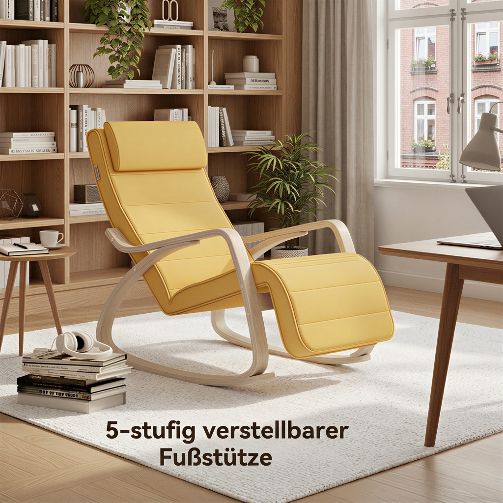 Image of Rocking Chair With 5-stage Adjustable Footrest, Sun Lounger, Rocking Armchair Made Of , For Living Room, Suitable For , , Gardens, Bedrooms, And Apartments.