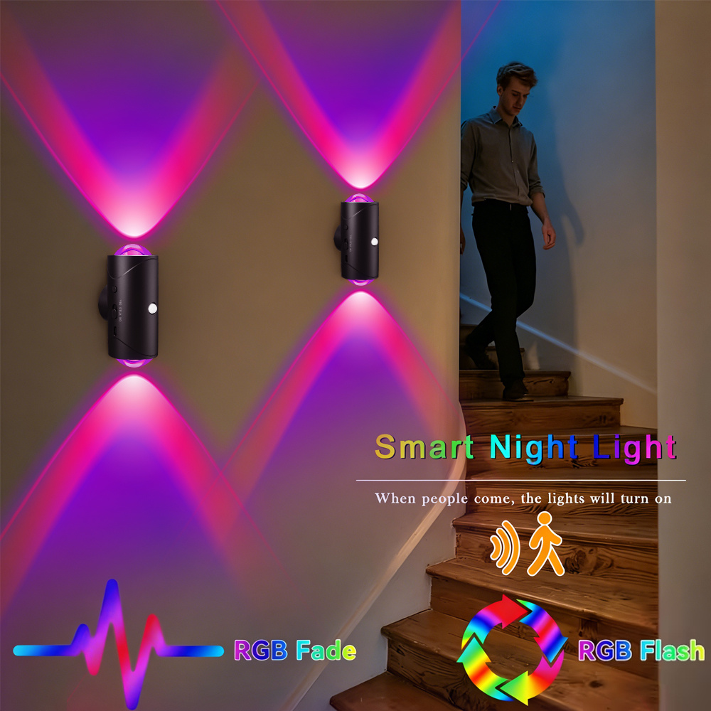 E-shop 8PCS/6PCS/4PCS/2PCS/1PCS LED-Wandleuchte, 14 Farben, RGB-Farbe, Doppelkopf, Wandleuchte mit Bewegungssensor, dimmbare Wandleuchte, magnetische