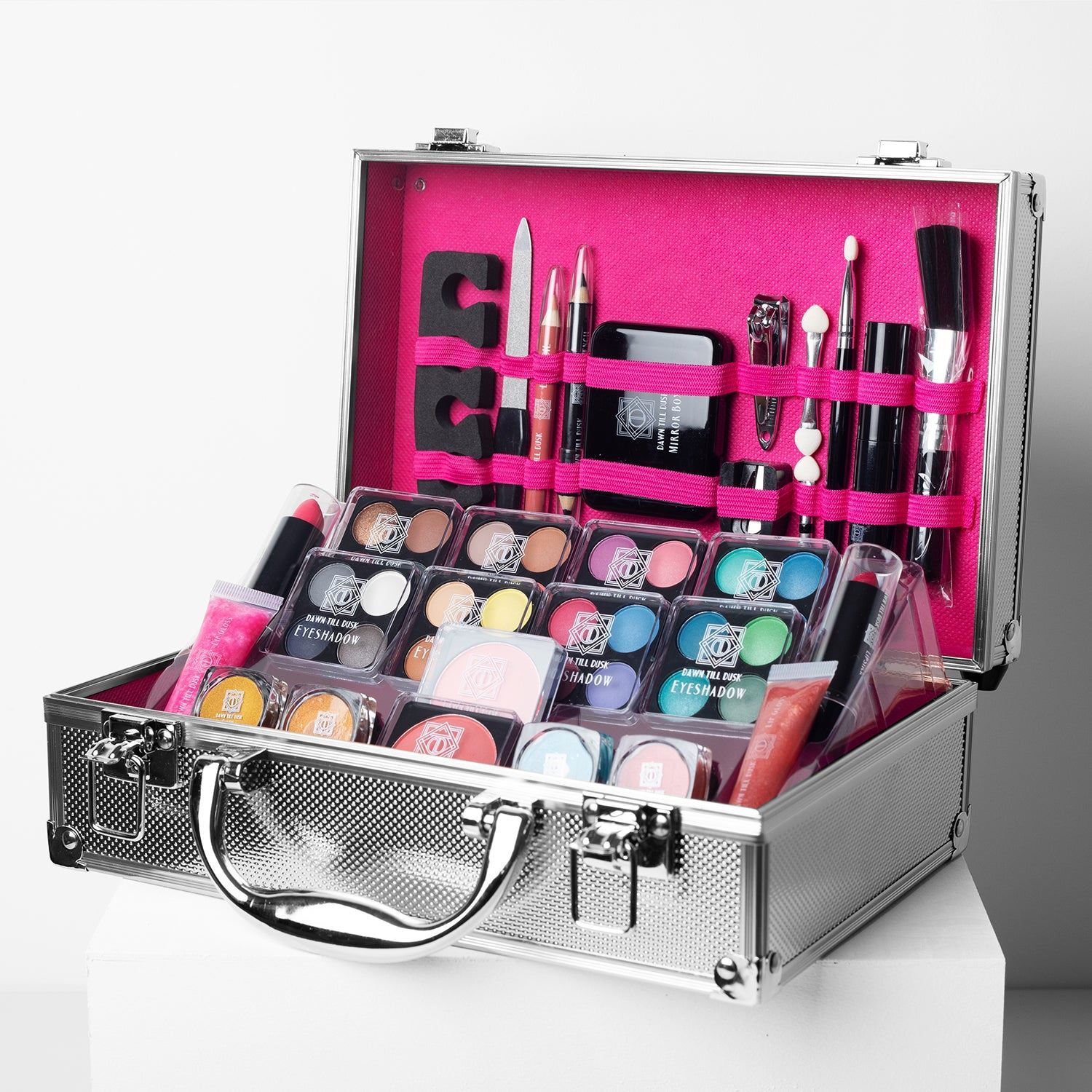 54 pcs dawn till dusk by   makeup set storage box silver   kit with cosmetics collection gift set