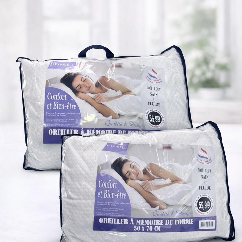 Image of Lot Of 2 Memory Foam Pillows 50x70 Cm - Soft, Cervical Support