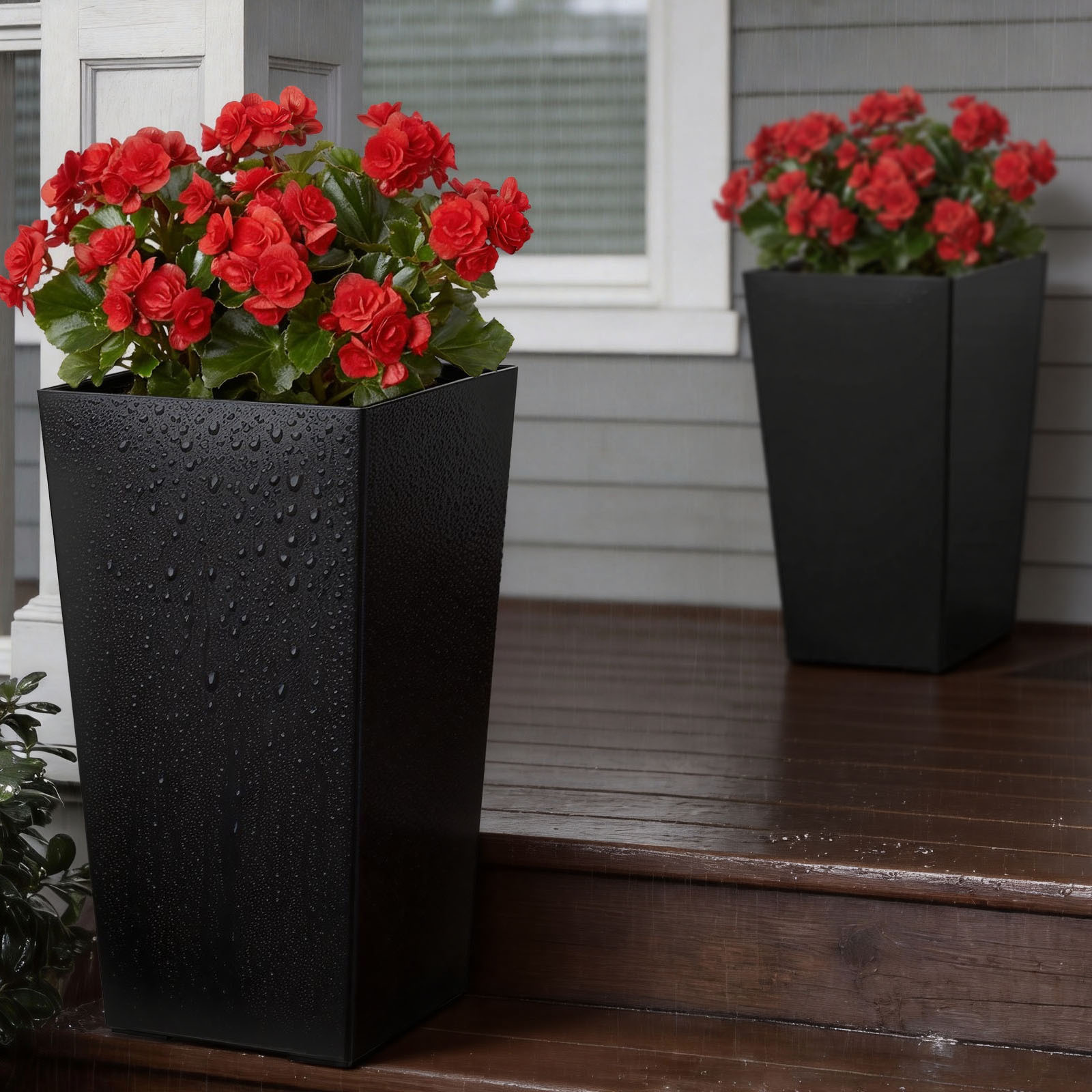 Vevor Tall Planters Set Of 2, 550 Mm Large Outdoor Taper Planters For Outdoor Indoor Plants, Front Porch Plastic Pots With Casters, Inner Pot & Drainage Holes For Patio, Garden, Black