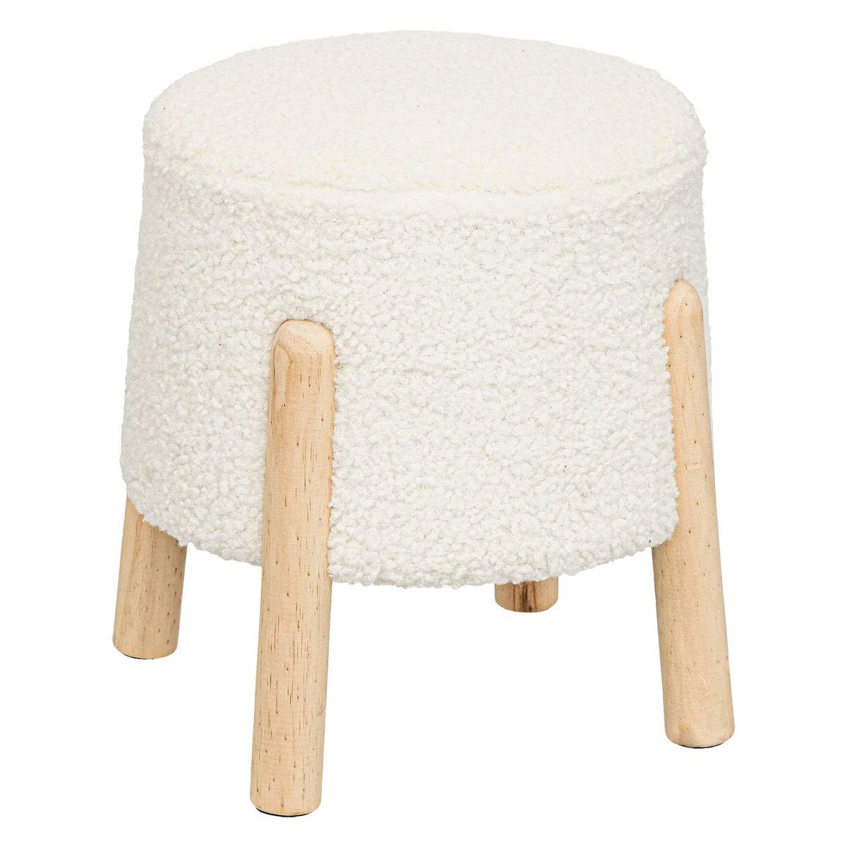 Temu Blanc Tabouret D'appoint En Tissu 5 Cm, Pieds En Bois - Pour Salon, Chambre D'enfant