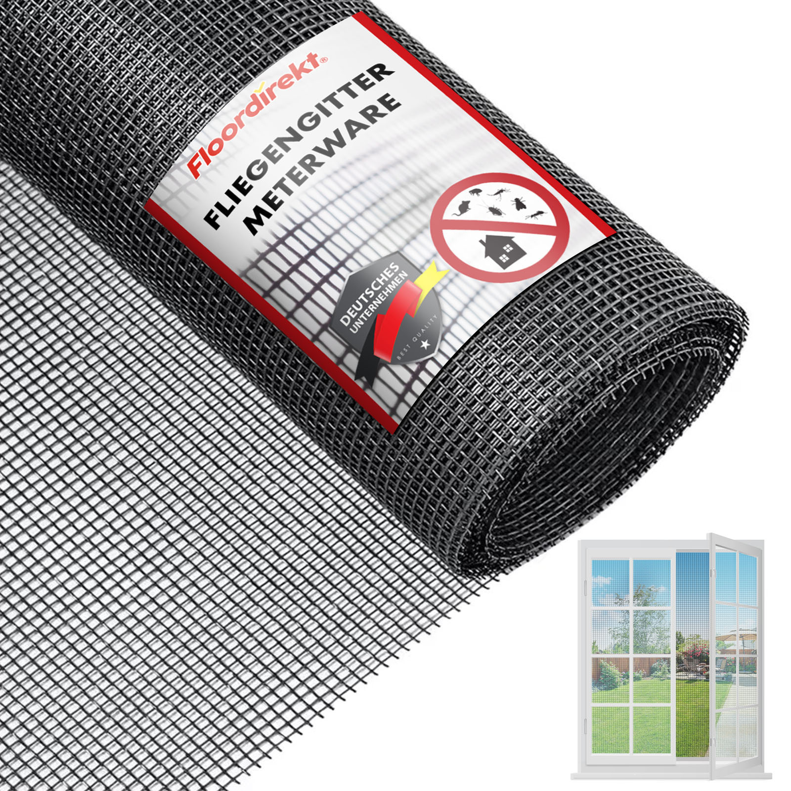 Floordirekt Fiberglass Window Screen – Fly Screen For Windows & Doors – Breathable & Uv Resistant – Tear-resistant Fabric In Black
