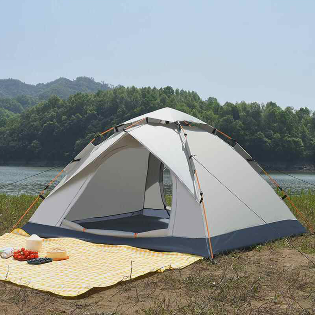 3-second Quick-open/close Tent | Fiberglass Poles, Zipper, Suitable For Hiking, Camping, Travel, And - Grey, Double Door, In 2 And 4-person Sizes
