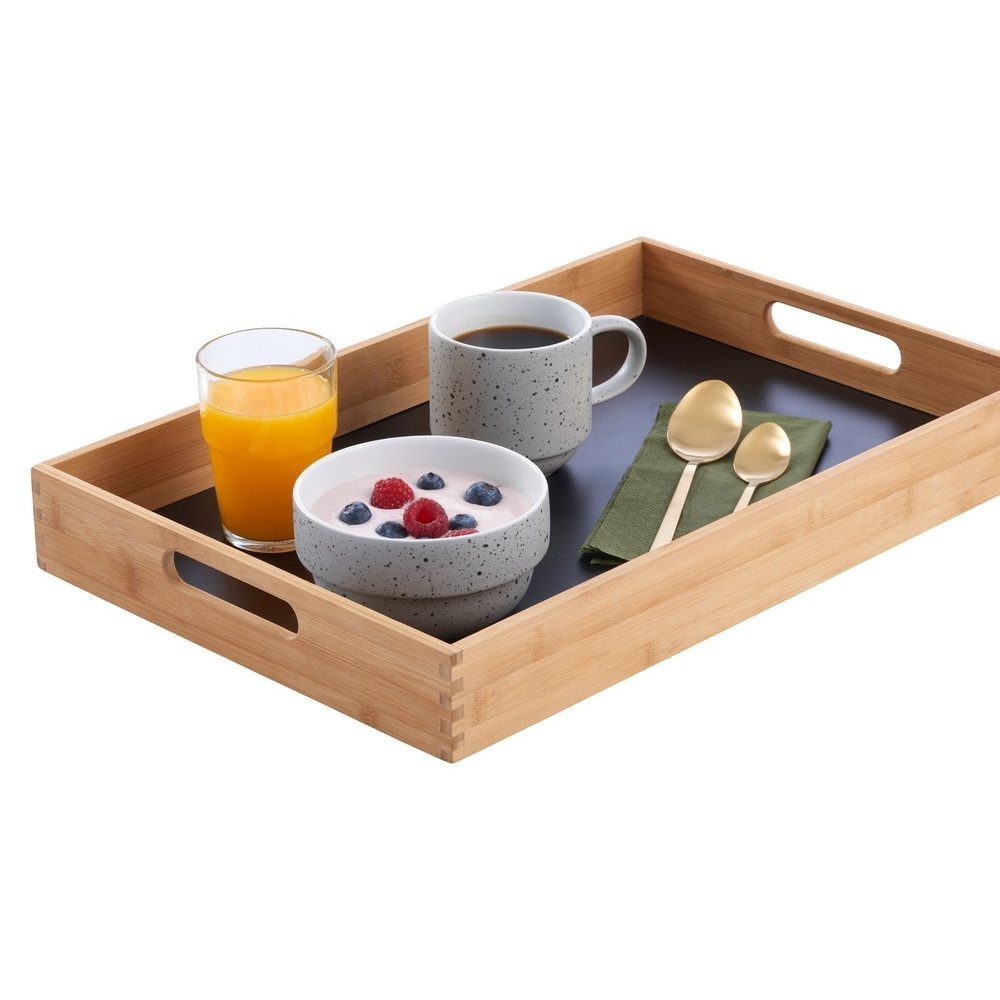 Image of Serving Tray With Handles 48 X 32 X 6 Cm Breakfast Tray Bamboo Serving Tray Kitchen Tray Transport Tray Fruit Tray For Transport And Serving - Perfect For Kitchen, Living Room Or Bedroom Etc.