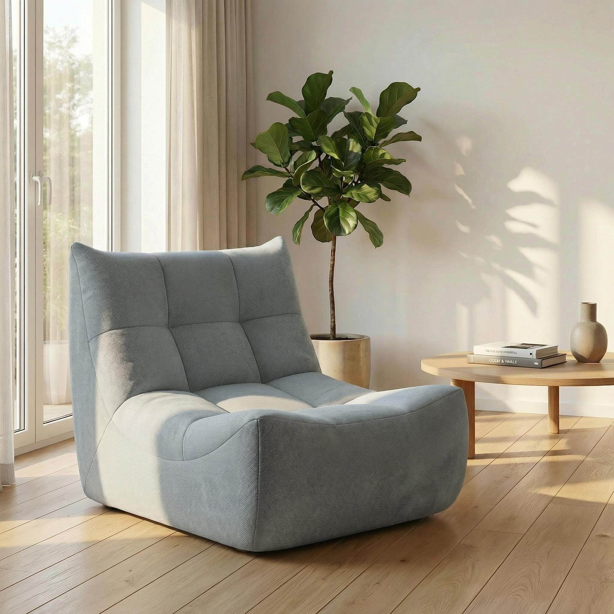 Image of Attention Ergonomic Bean Bag Chair, Modern Lounge Chair, Soft & Form-stable, 96x77x71.5 Cm, Ergonomic Chenille Lounge Chair With Memory For Living Room, Bedroom, For Small Spaces