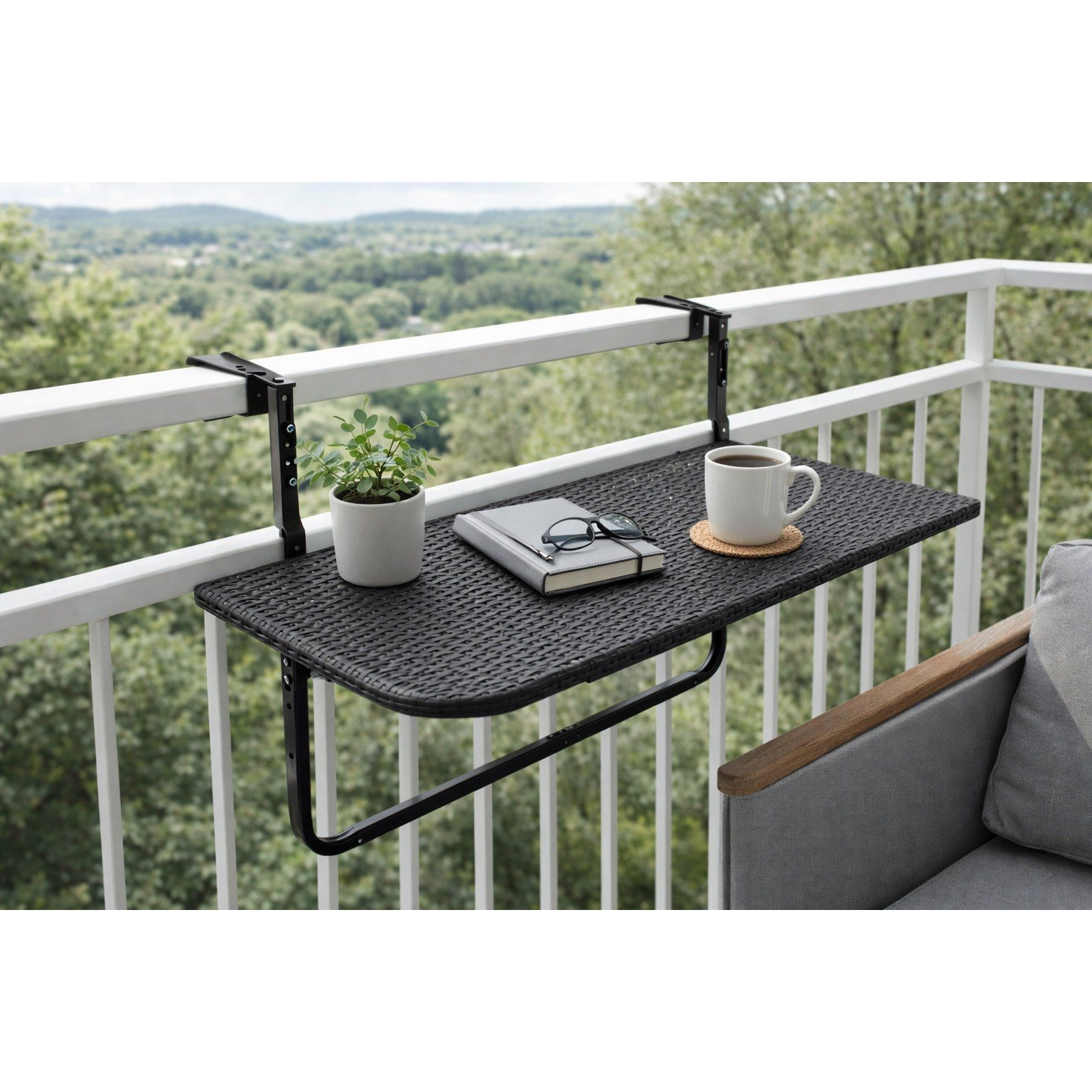 Balcony Hanging Table 120x40 Cm, Black Artificial Rattan