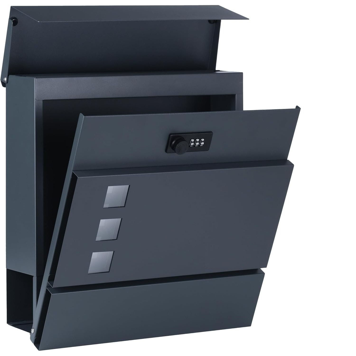 Image of Mailbox With Number Lock And Newspaper Compartment, Wall-mounted, In , 10 × 31 × 33 Cm