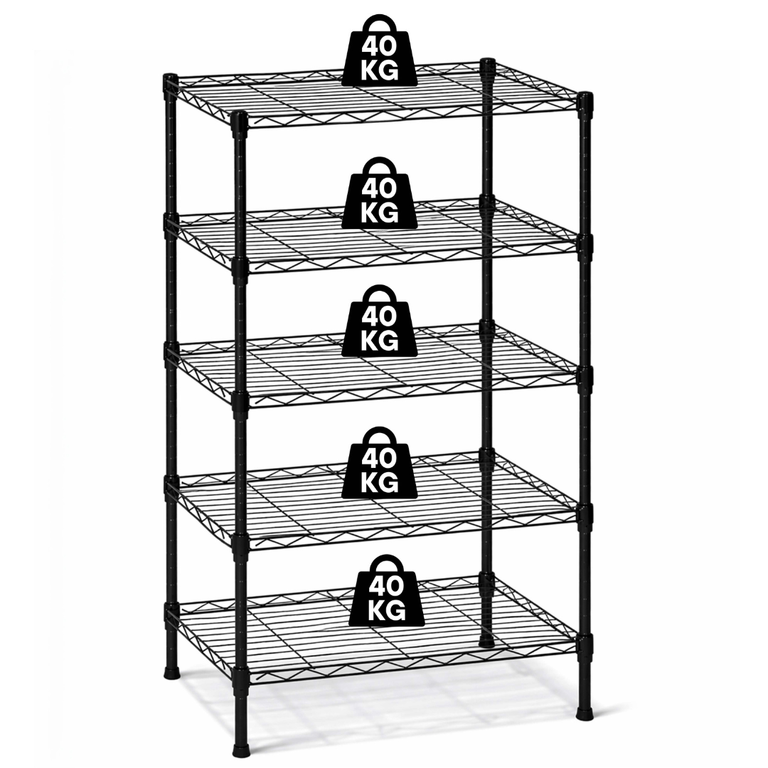 TEMU 5-tier Heavy Duty Wire Shelving Unit - 180cm H X 90cm W X 35cm D | 200kg Post Dia 19x0.88mm Total Capacity Black Metal Storage Rack, Adjustable