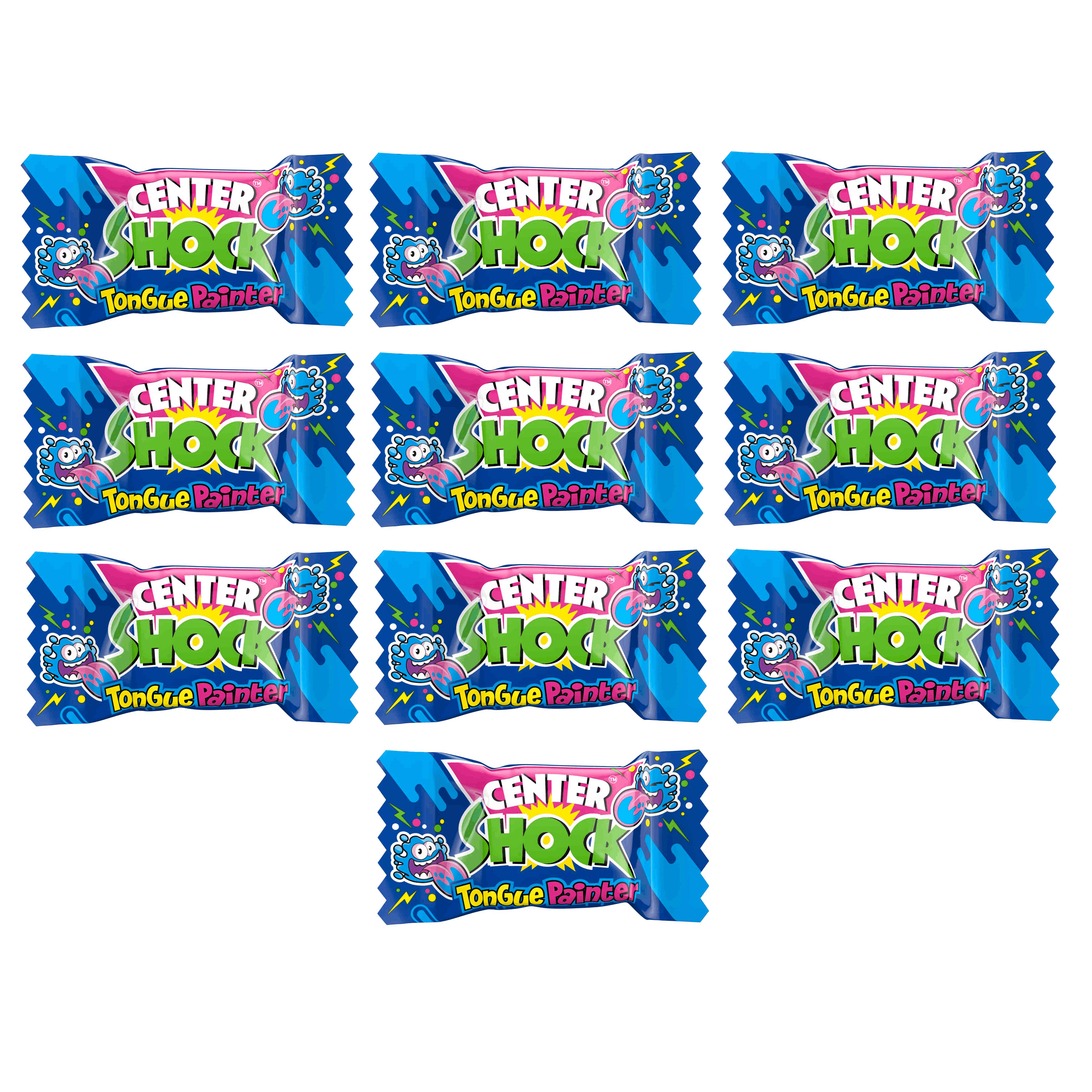 Center Shock - Tongue Painter - Strawberry Flavored Filled Chewing Gum - 10 Individually Wrapped, Extra-sour And Filled Chewing Gums With Tongue Dye