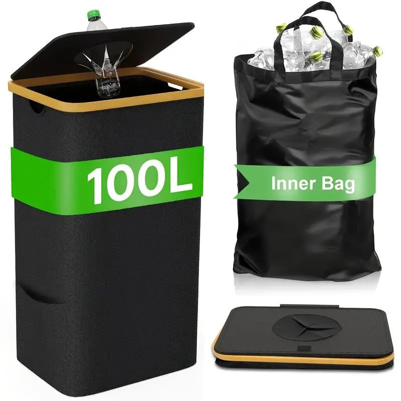 E-shop Zusammenklappbarer Flaschensammler für den Innenbereich aus 600D Oxford-Nylon, 100L Fassungsvermögen, reißfest, waschbar, fasst ca. 35 Flaschen,