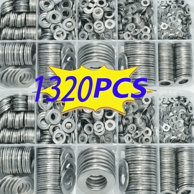 TEMU 1320pcs Flat Washer Kit | Stainless Steel, Carbon Steel, M2 M2.5 M3 M4 M5 M6 M8 M10 M12, Suitable For Home Decor, Factory Maintenance, Kitchen,