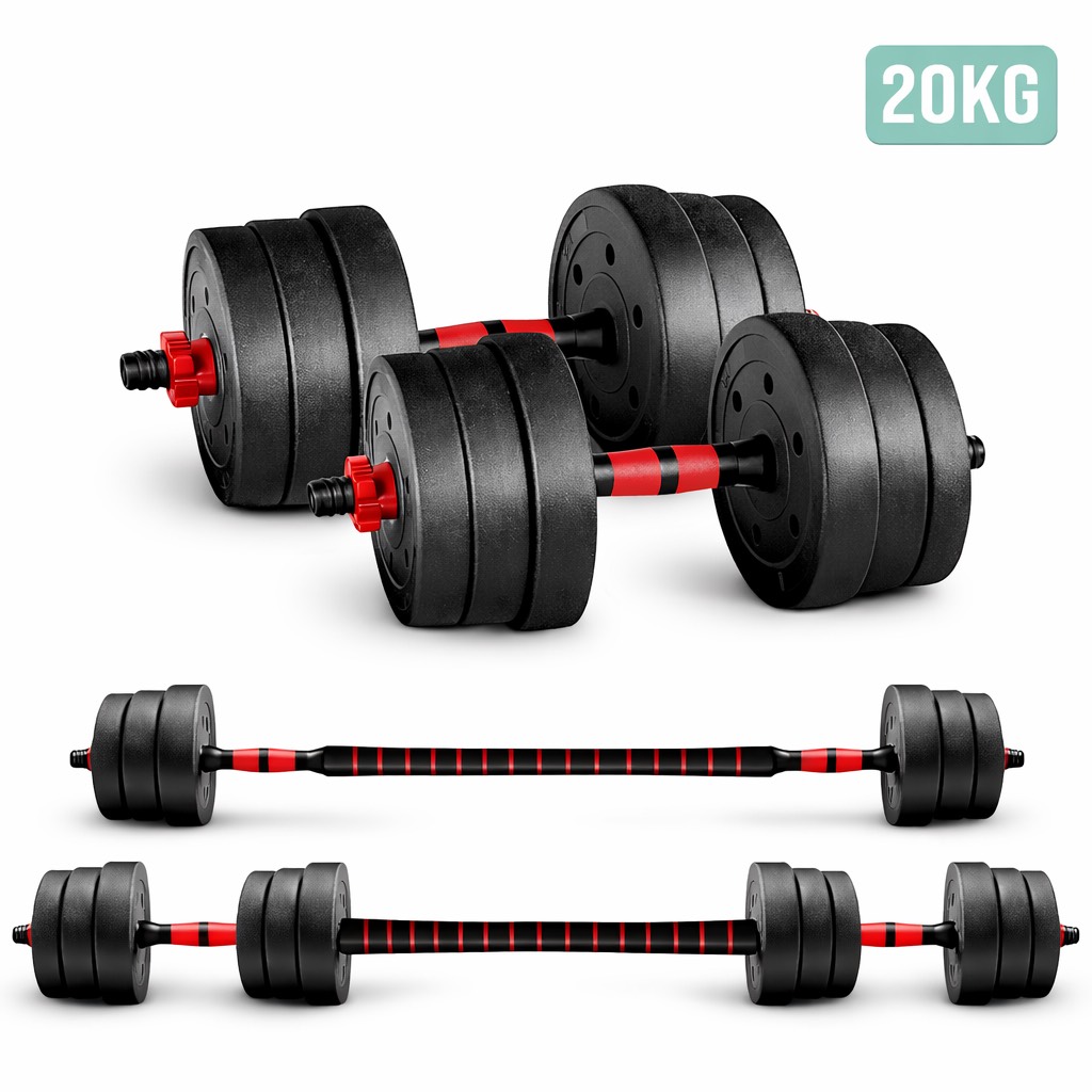 item picture 20KG Adjustable Dumbbell & Barbell Set with Connector Rod - Home Gym Strength Training Kit