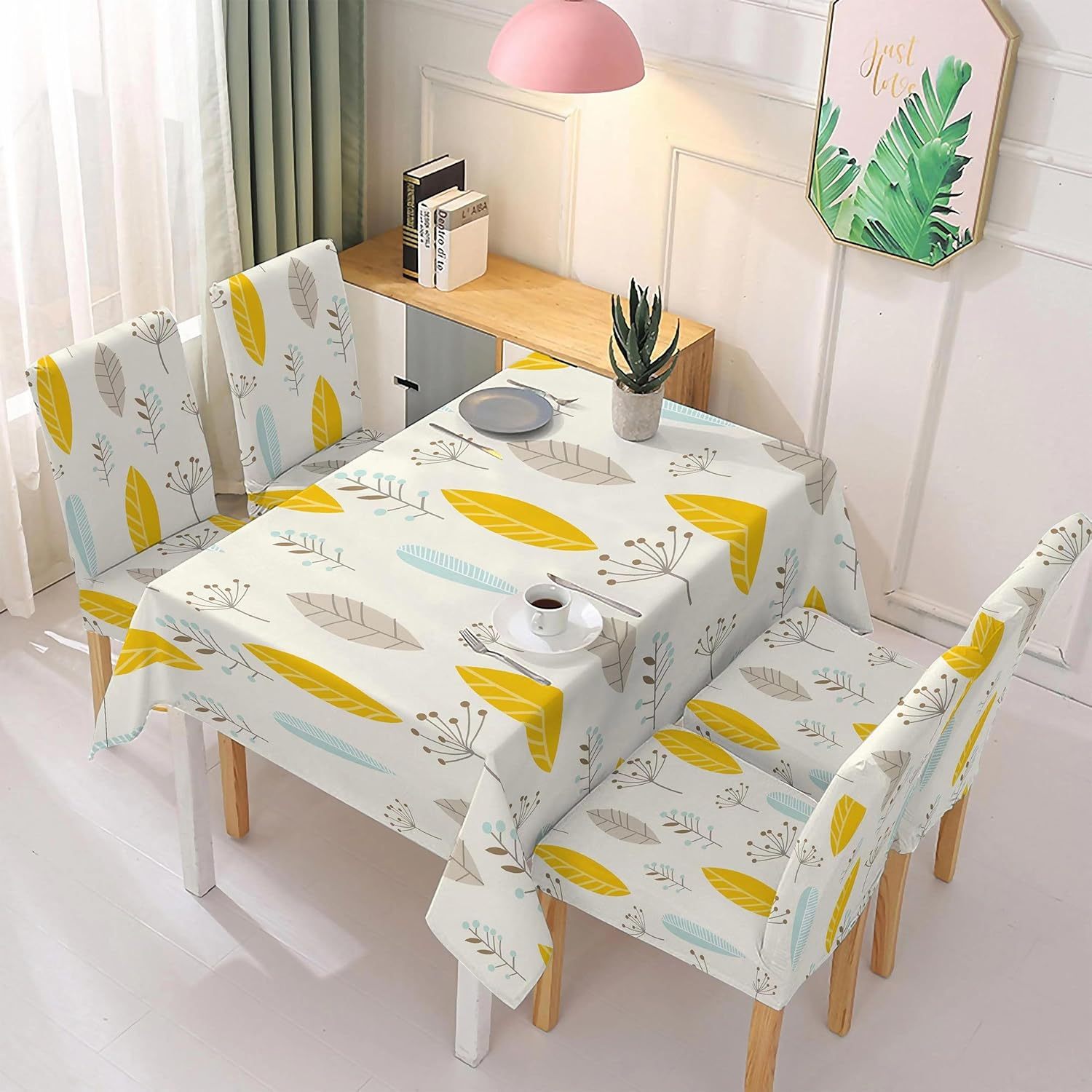 TEMU OsoNube - Juego de y de Silla, Mantel de Mesa Rectangulo 140 x 180, 4 Fundas para Silla con Elastico, 100% Poliester, Estampado Moderno.