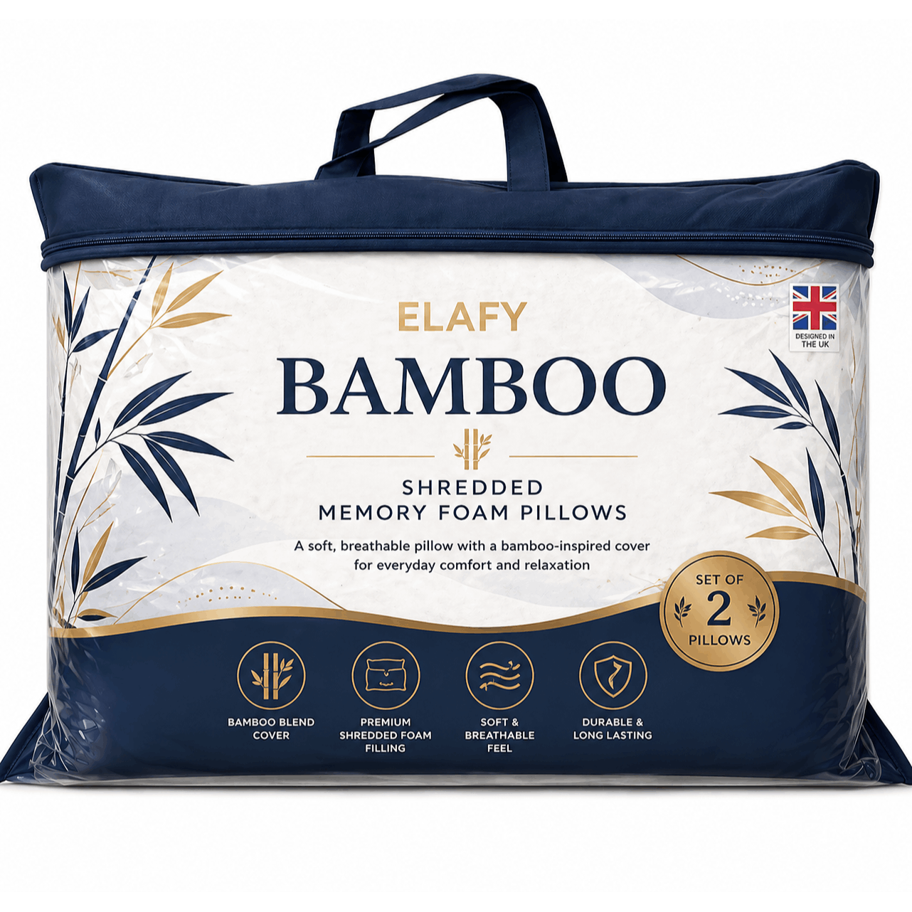 TEMU Elafy Bamboo Memory Foam Pillow Set Of 2, Shredded Foam Filling, Cooling Breathable & Lightweight Bed Pillows