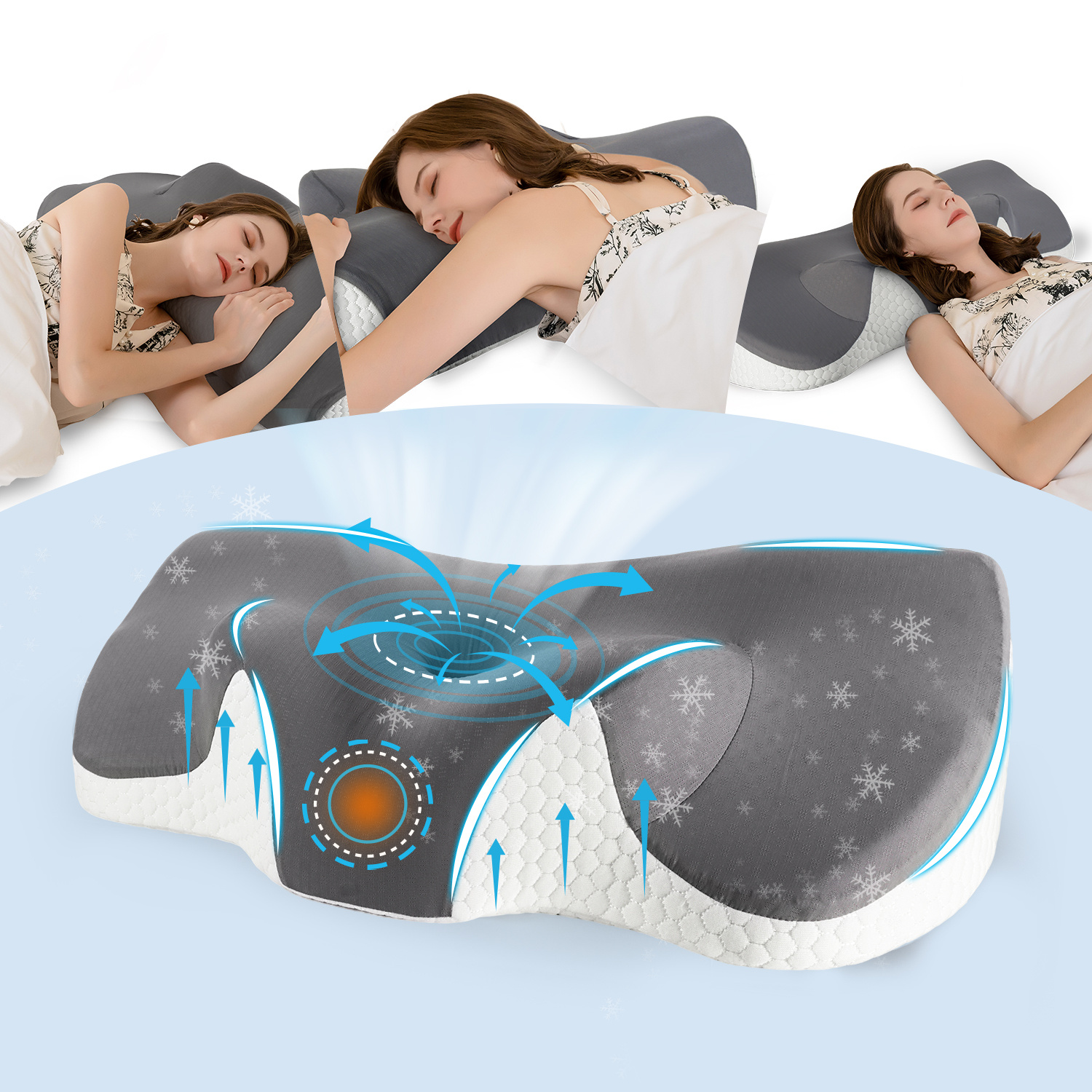 Memory Foam Pillow – 2 Heights, Breathable Washable Cover, Suitable For Sleeping (65.8 X 35./12 Cm)