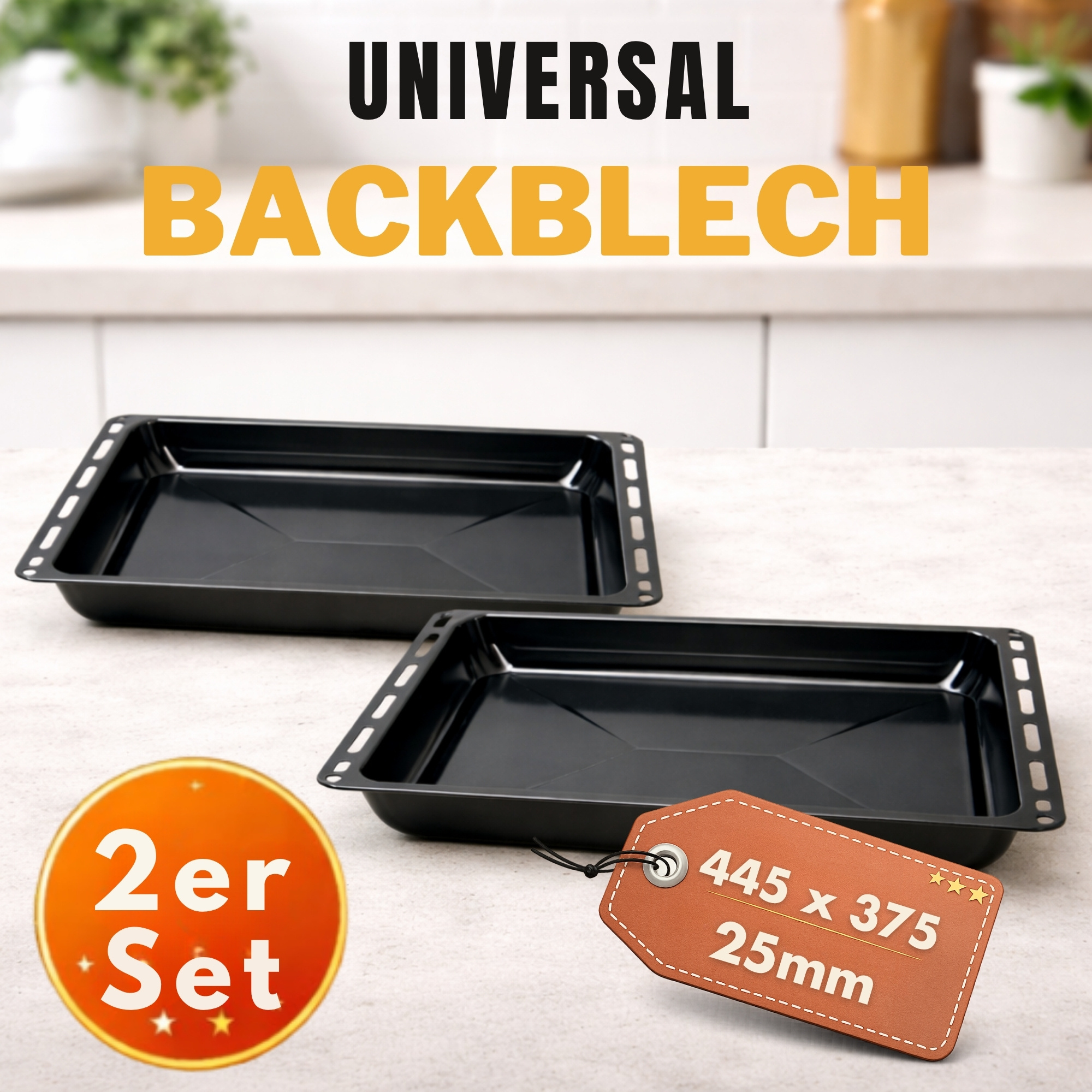Baking Sheet 2pcs Set 445 X 375 X 25 Mm - Enamelled Oven Tray For Oven, Heat-resistant, Easy To Clean, Baking Sheet For Daily Use
