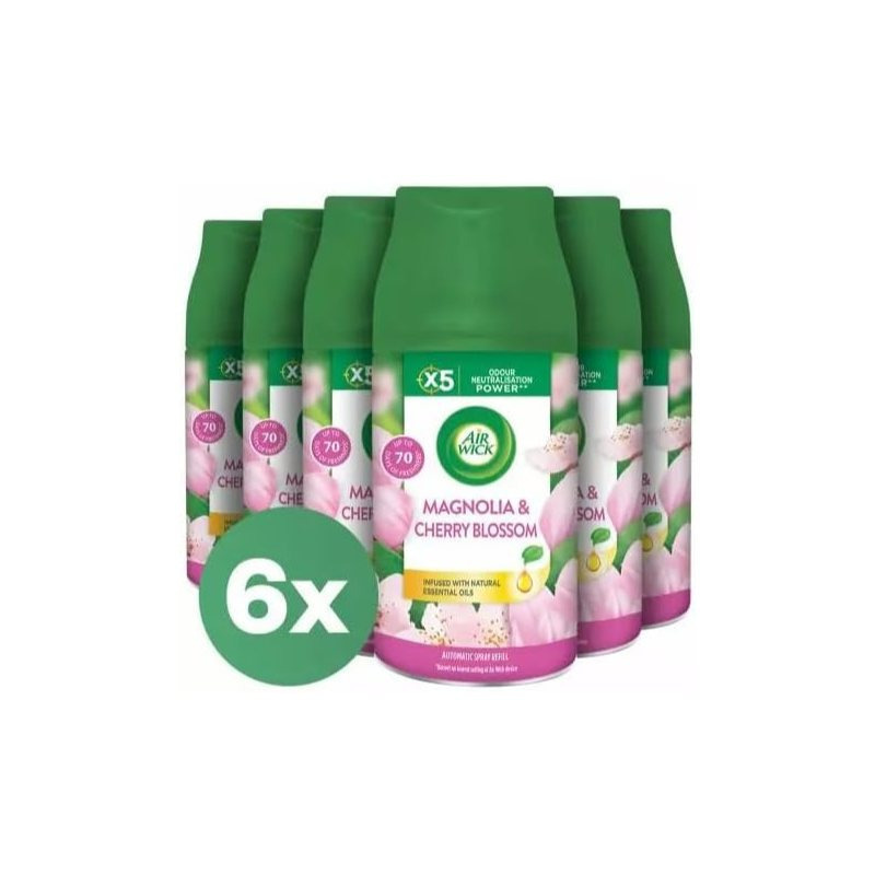 Air Wick Magnolia And Cherry Refill Pack For Automatic Air Fresheners 6x250ml