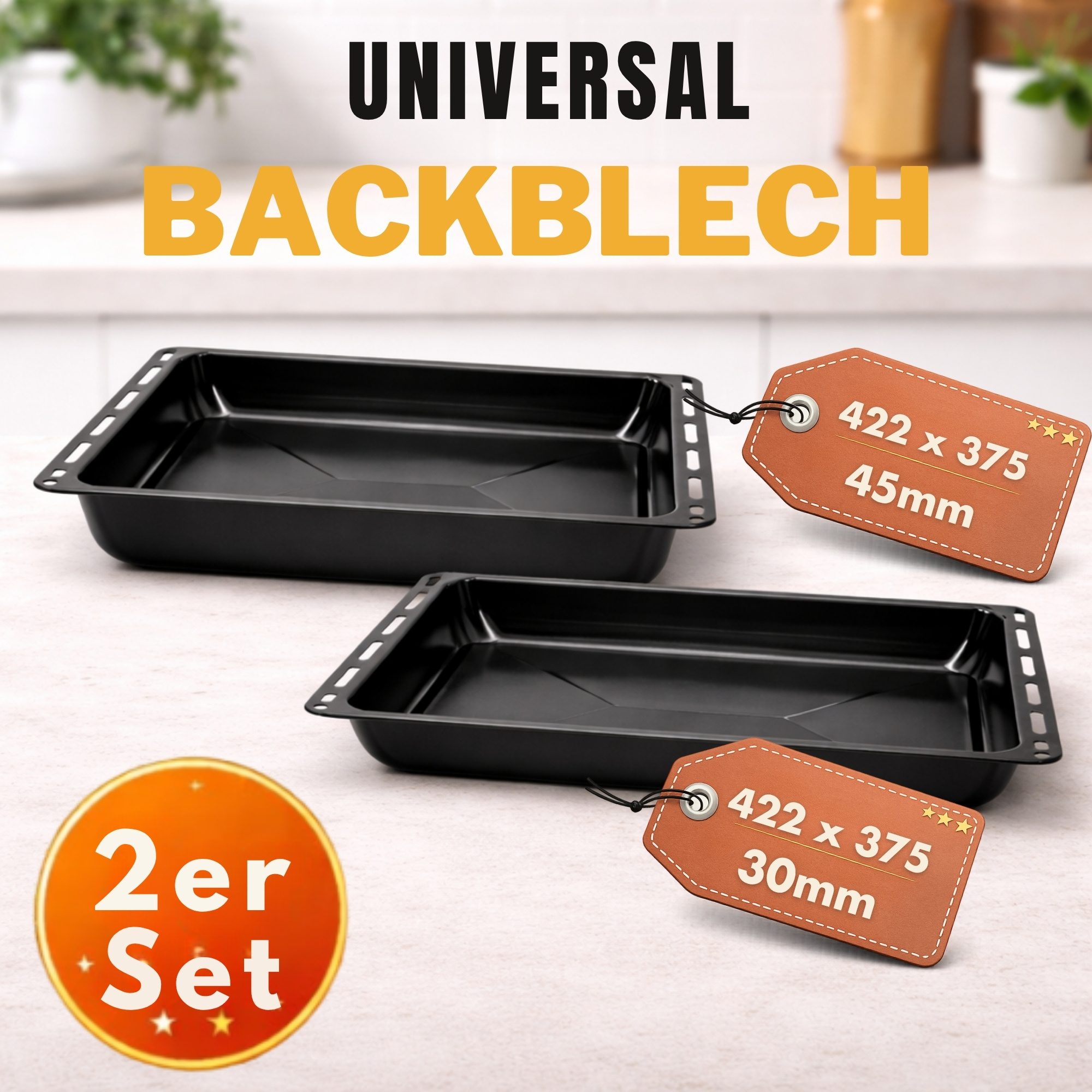 Image of Enameled Oven Baking Sheet Set Of 2 – 422 X 375 X 30 And 45 Mm, Heat-resistant, Easy To Clean, Deep Baking Tray For Everyday Use