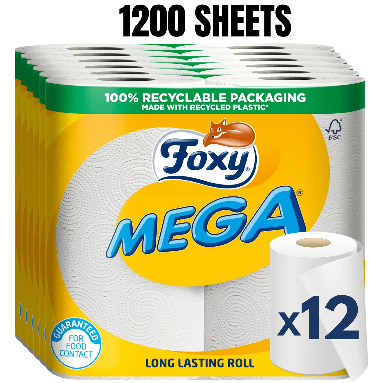 TEMU Long Lasting Kitchen Roll - 100 Sheets Per Roll - 12 Pack (1200 Sheets)