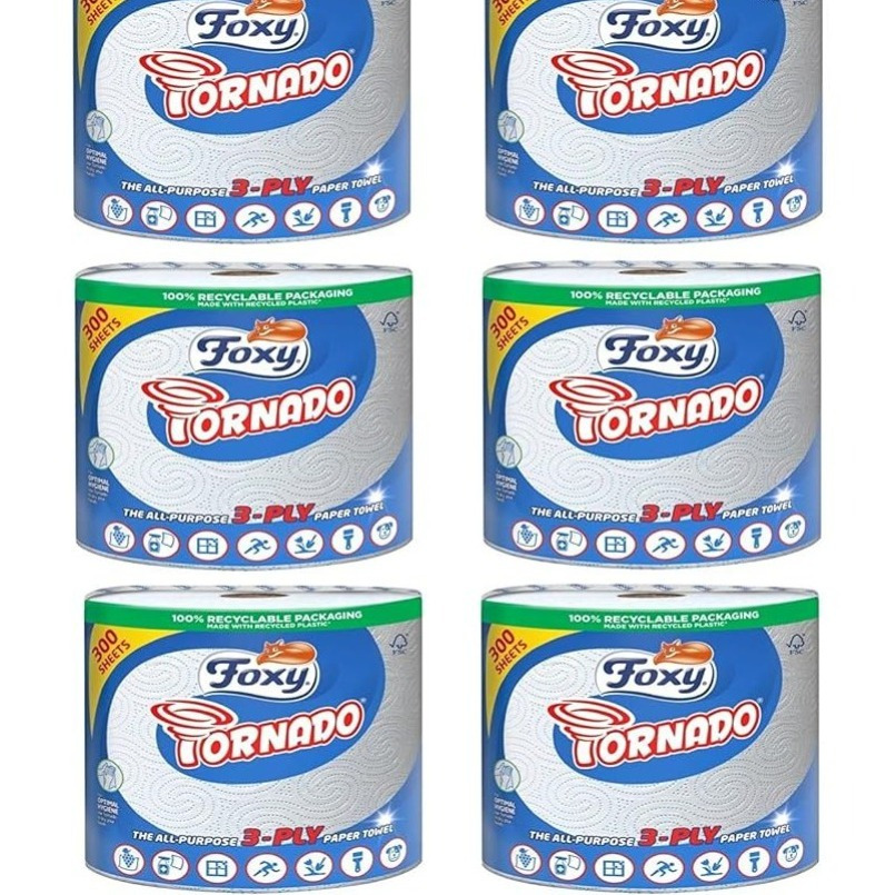 TEMU 6 Rolls Foxy Tornado | 6 Rolls | 300 Sheets Per Roll | 3-ply Universal Roll | 100%