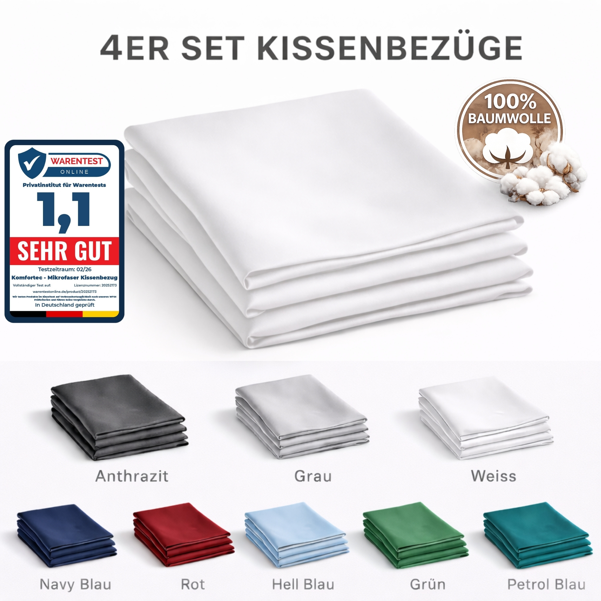 E-shop Kissenbezüge aus Baumwolle, Weiche Atmungsaktive Kissenhüllen mit Reißverschluss, Pflegeleicht, Für Sofa, Bett und Wohnzimmer