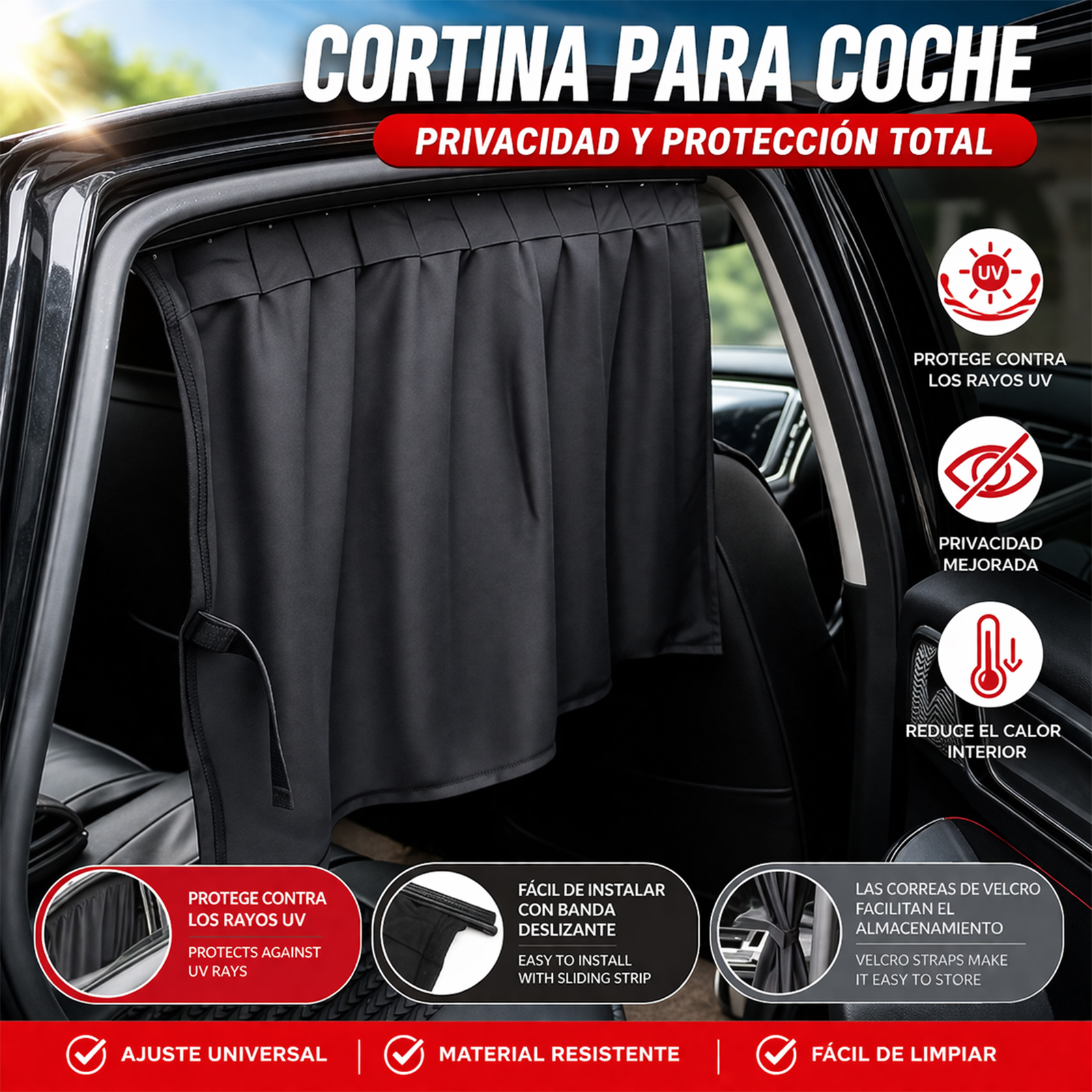 TEMU Cortinas para Coche 2PCS 100% Opacas – Parasol Ventana 45x60cm, Protección UV, Privacidad Total, Anti , Fácil Instalación sin Daños (Universal