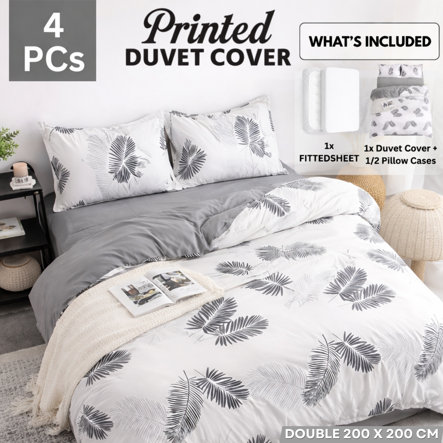 TEMU 4pcs Printed Duvet Cover Set – Ultra Soft Breathable Microfiber Bedding Set With Fitted Sheet & Pillowcases, Quilted Cover, , Machine