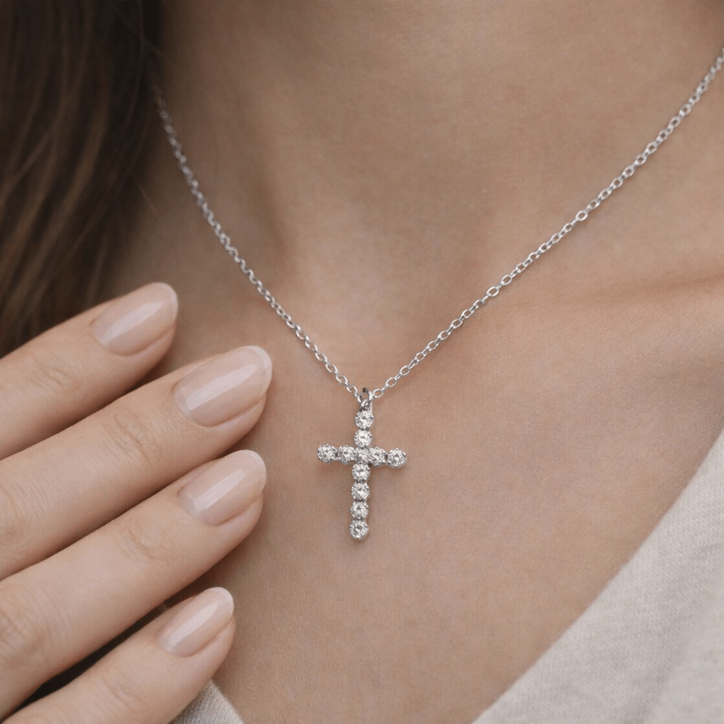 Image of 925 Silver-plated Cross Necklace For Women With Zirconia Pendant Elegant Jewelry Gift For Girlfriend Birthday Christmas Silver-colored Chain