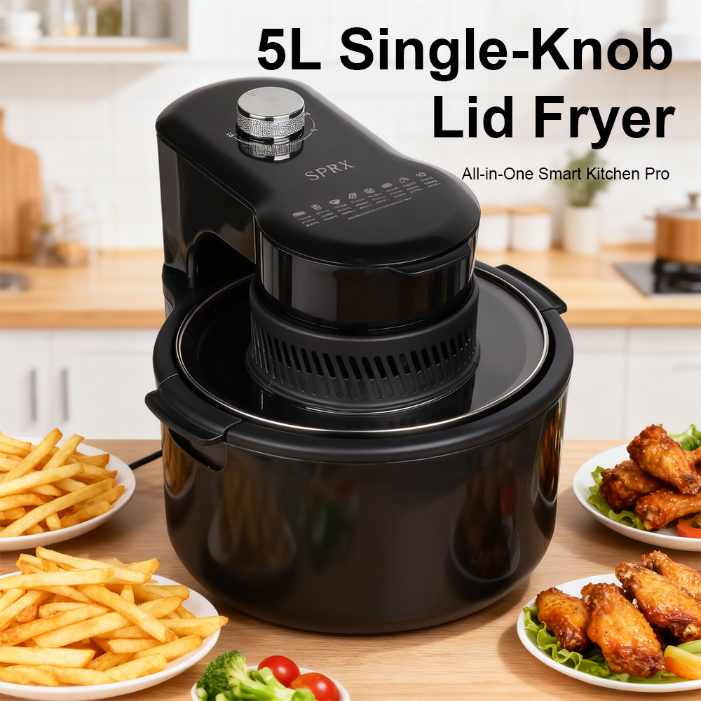 Image of 5l Air Fryer，portable Single-knob Air Fryer，panoramic View Window·top-opening Lid Designed ，on-stick And Oil-less Tray