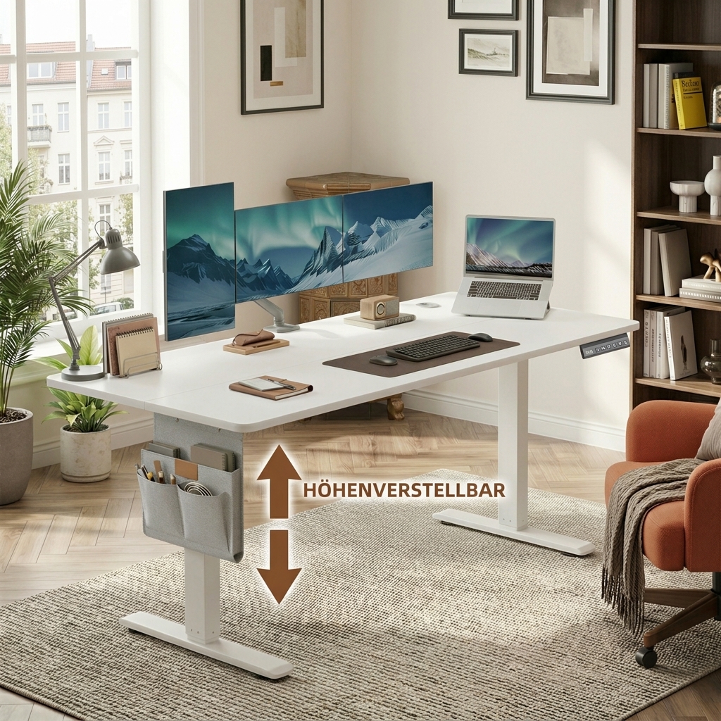 Electric Height-adjustable Desk, Multifunctional Computer Table, 60 X 140 X (72-120) Cm, Adjustable Desk With Memory Function For 4 , For Home Office, Study Room