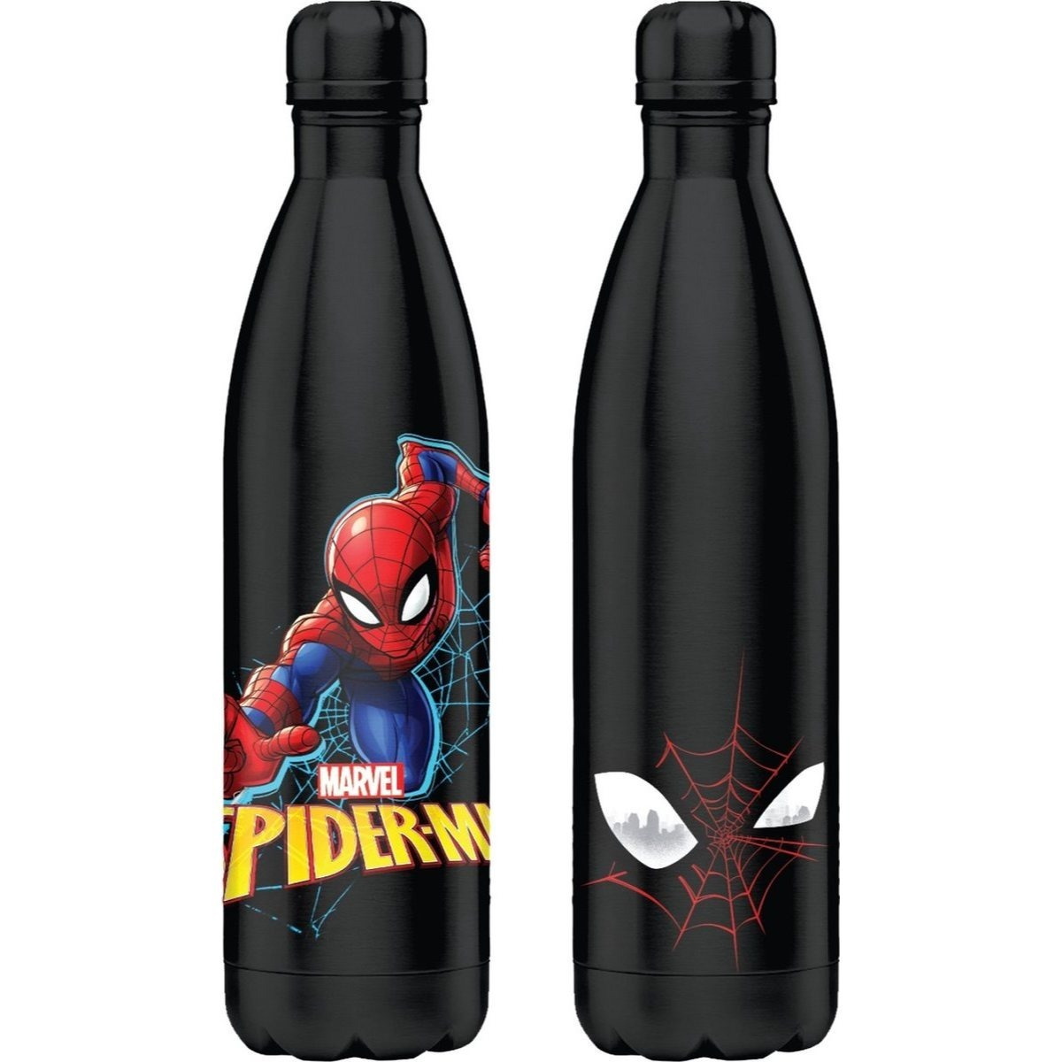 Image of Spiderman Stainless Steel Insulated Water Bottle With Screw-on Lid, Black 500ml For Boys And Kids