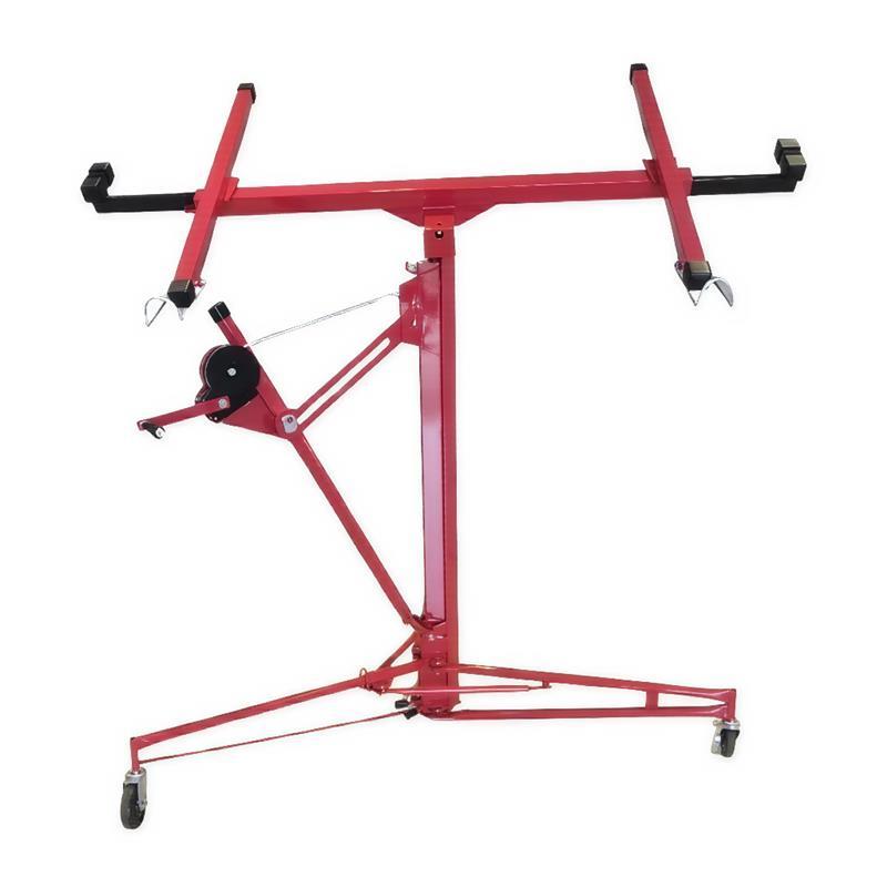 Foldable Drywall Lift, 140-350 Cm, 68 Kg Capacity, 360° Tiltable Platform, Braked Wheels, Red