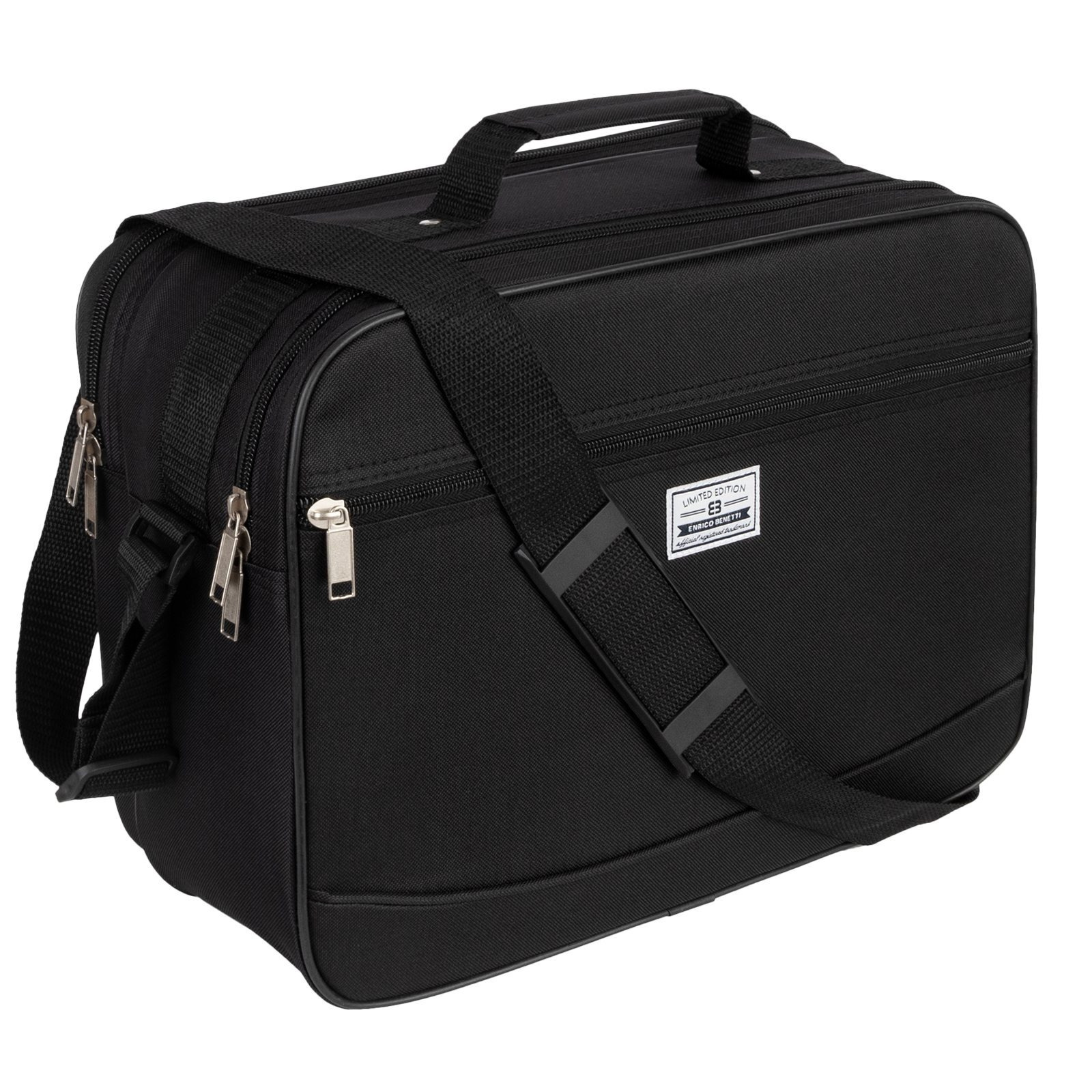 Image of Men's Shoulder Bag Work Bag Enrico Black Horizontal Format - 17.5l, Din A4, Water-repellent, Trolley Holder, Polyester Bag 32cm X 44cm X 18cm