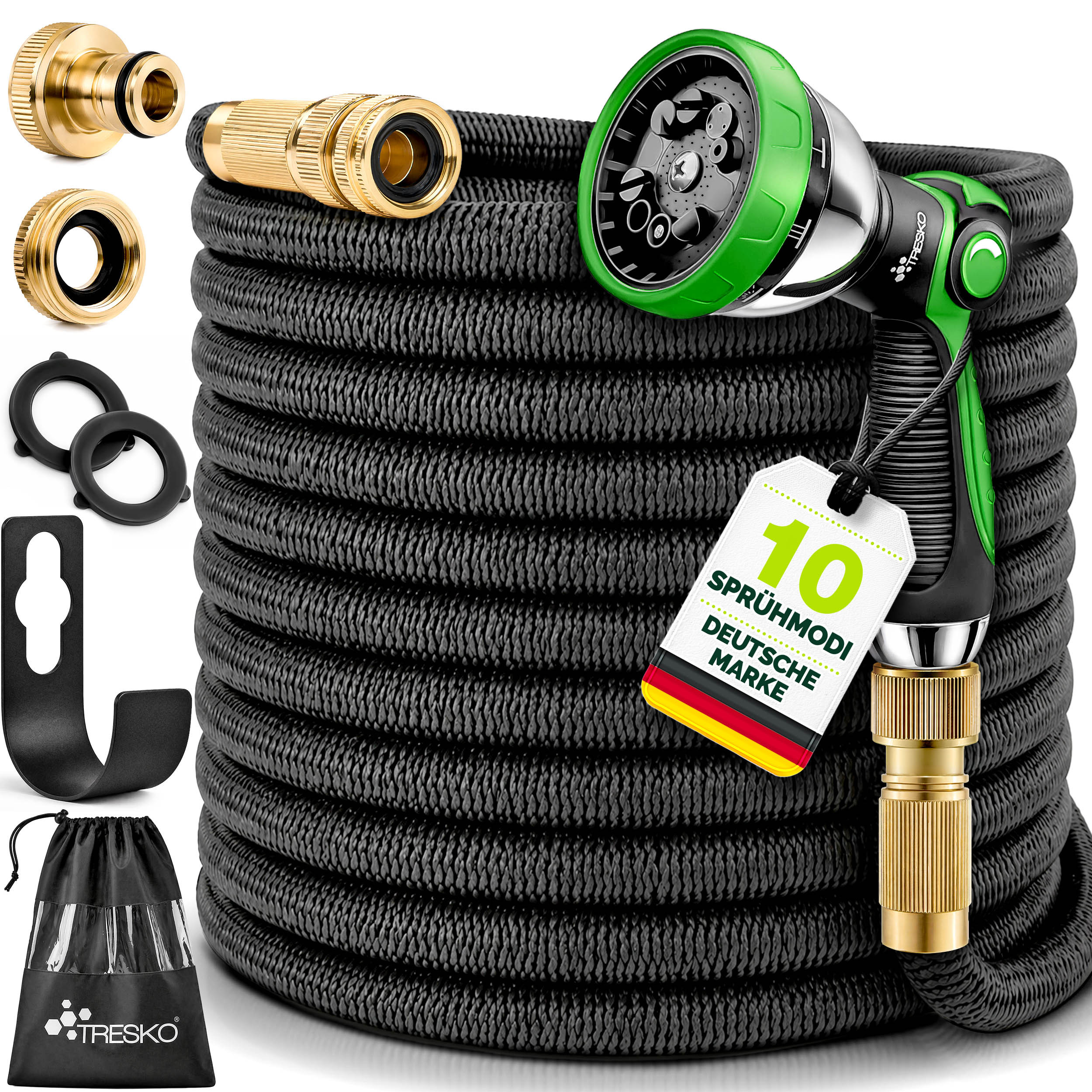 Tresko® Premium Flexible Garden Hose | Flexible Water Hose With 3-layer Latex Core | Stretchable Flex Hose | All Fittings Made Of High-quality Brass