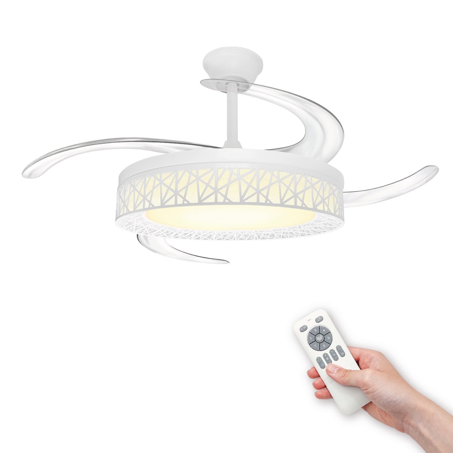 TEMU Ventilateur de plafond LED ATOMANT avec lumière LED intégrée de 40W, moteur de 32W, diamètre de 109 cm, CCT (blanc chaud, et froid) et réglable,