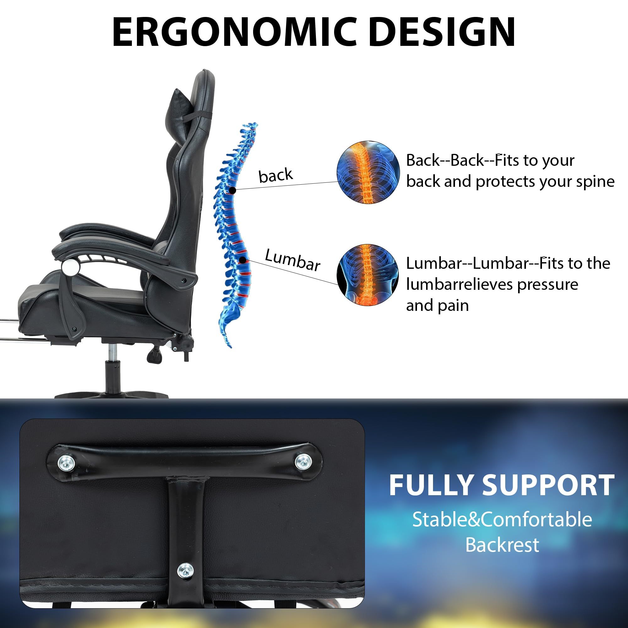 High Back Ergonomic Gaming Chair with Footrest