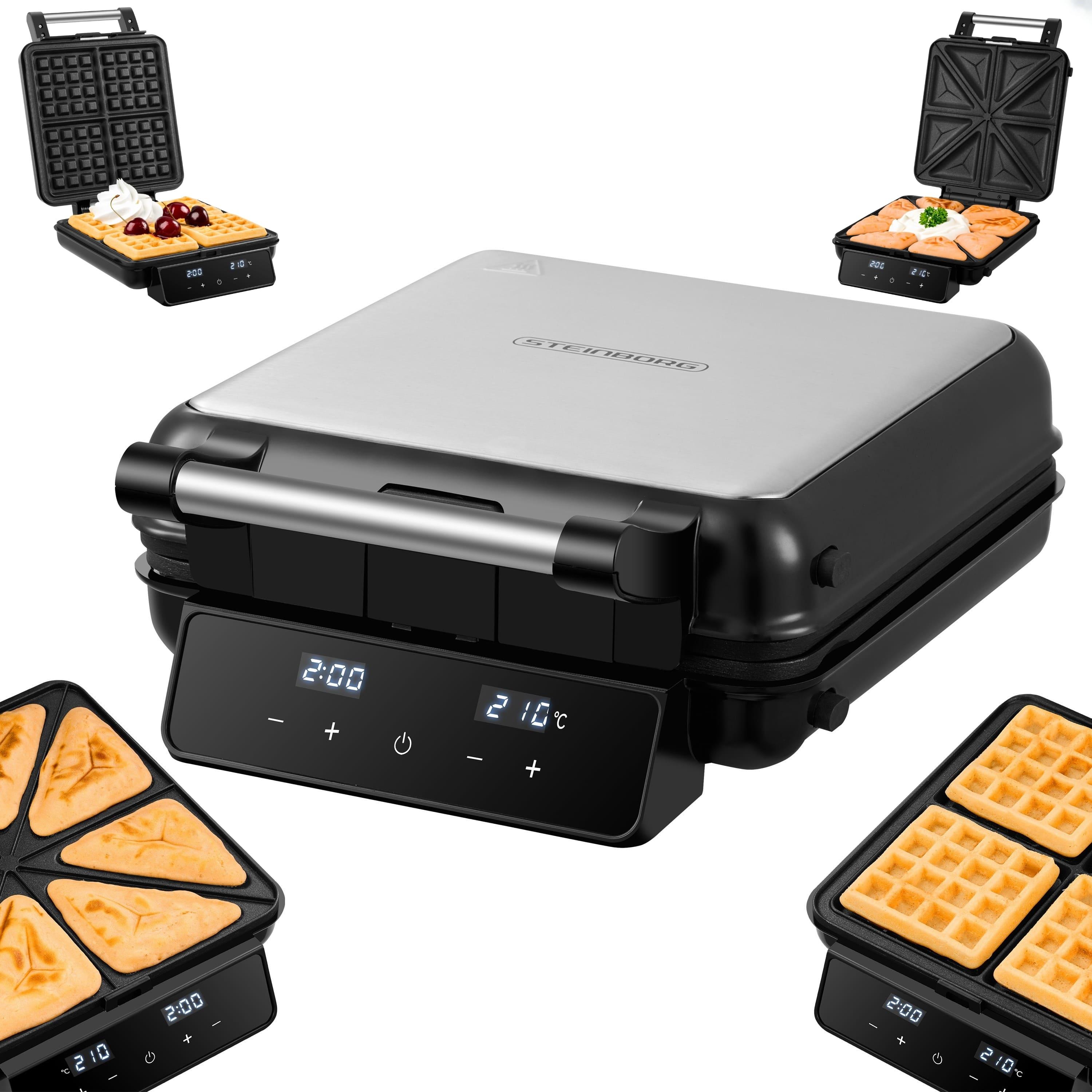 Image of 2-in-1 Waffle Maker & Sandwich Maker, 1500w – Touch Panel With Led Display – Removable & Dishwasher-safe Interchangeable Plates – Coating, Compact, Non-slip