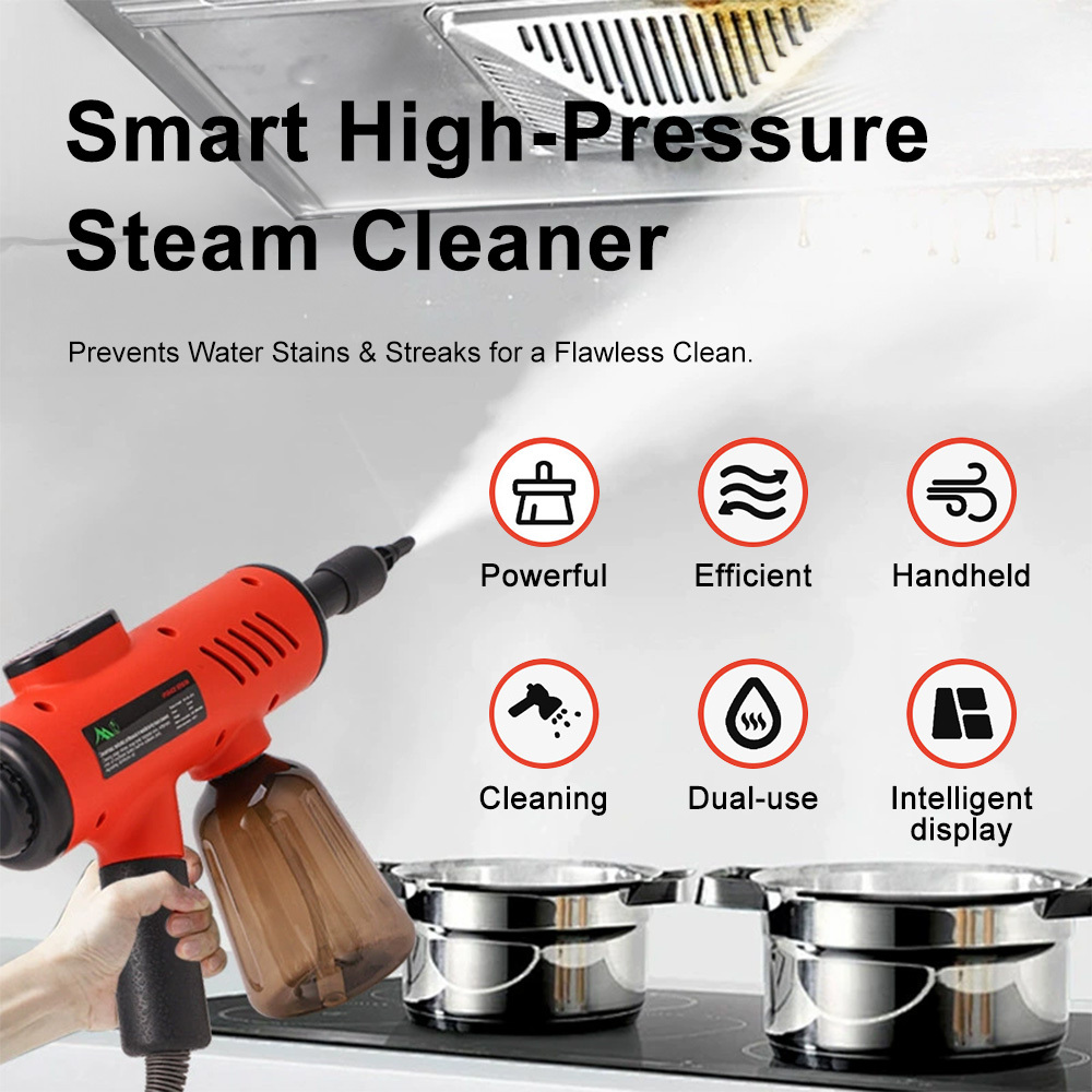 TEMU 1pc Red Handheld Steam Cleaner With Uk Plug With A Retractable Hose And A Detachable Brush Head. Its Appearance Combined With Practical Cleaning