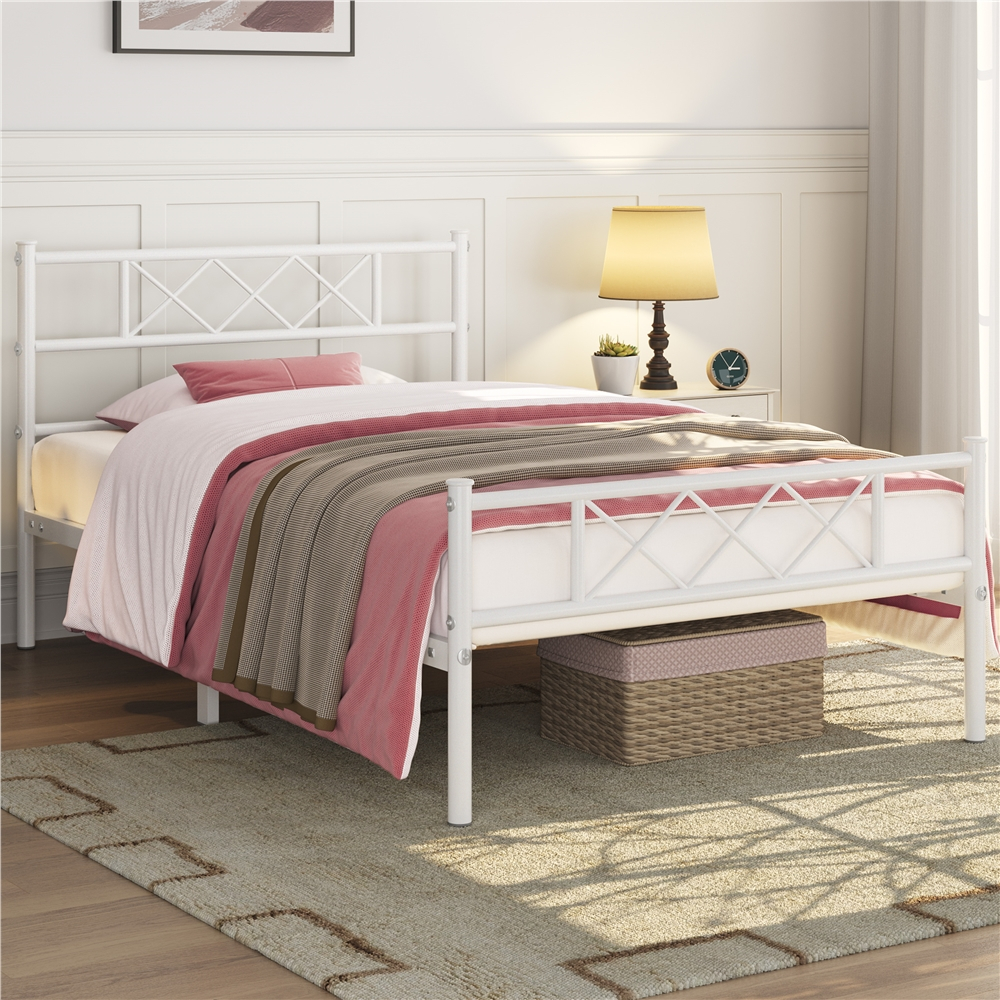 Image of Costoffs Metal Bed Frame With Slatted Base And Headboard, Guest Bed, Double/single Bed For Bedroom