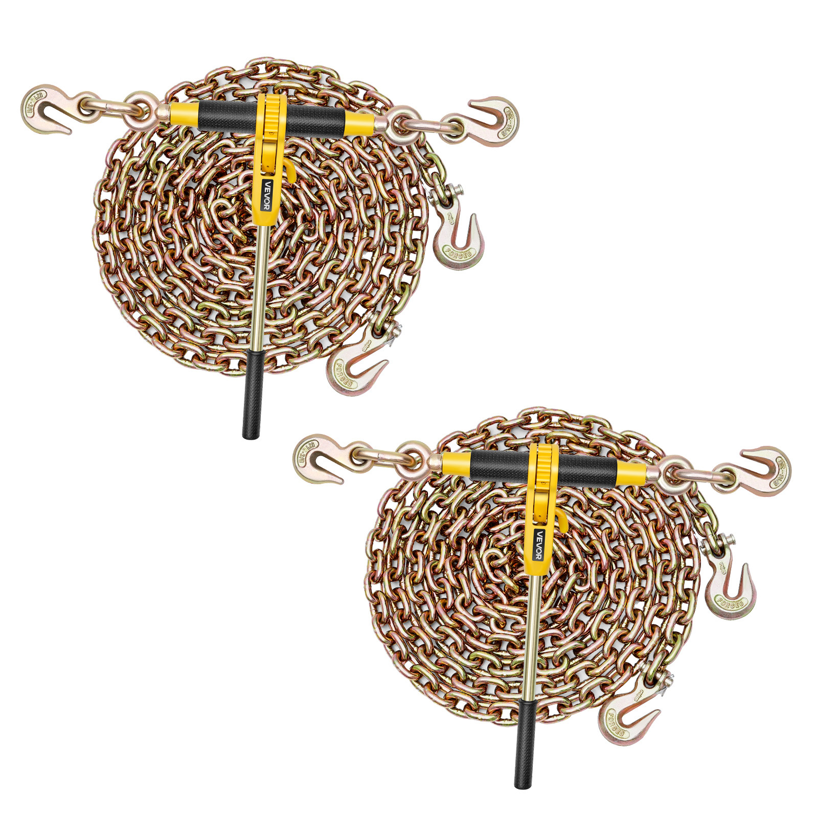 Image of Vevor Ratchet Chain Binder, 5/16 12.8 Ft G80 Chains, 8000 Lbs Working Load Of Ratchet Load Binder, Chains And Binders Set, Tie Down Hauling Chain Binders For Hauling, Towing, (2 Sets)