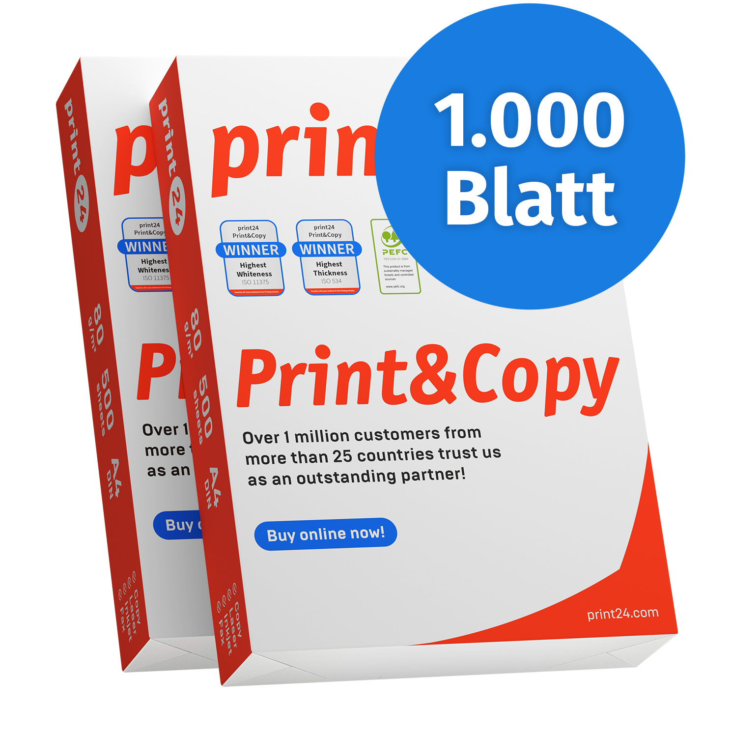 E-shop Druckerpapier 1000 Blatt 2 x 500 A4 80g Premium Weiß PEFC zertifiziert