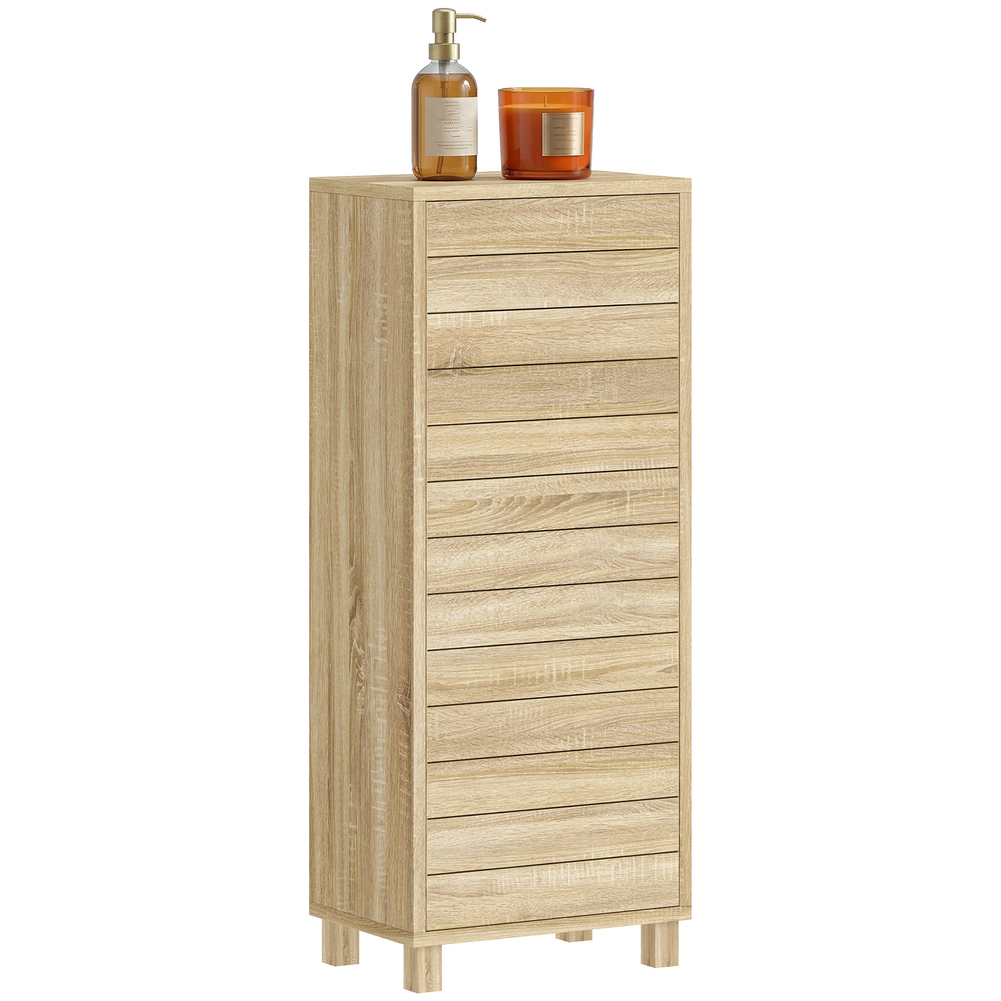 TEMU Meuble de Salle de Bain en Bois, Meuble de Rangement avec Étagère Réglable et Porte à Lamelles, Ouverture Pression, pour Salle de Bain, Salon,