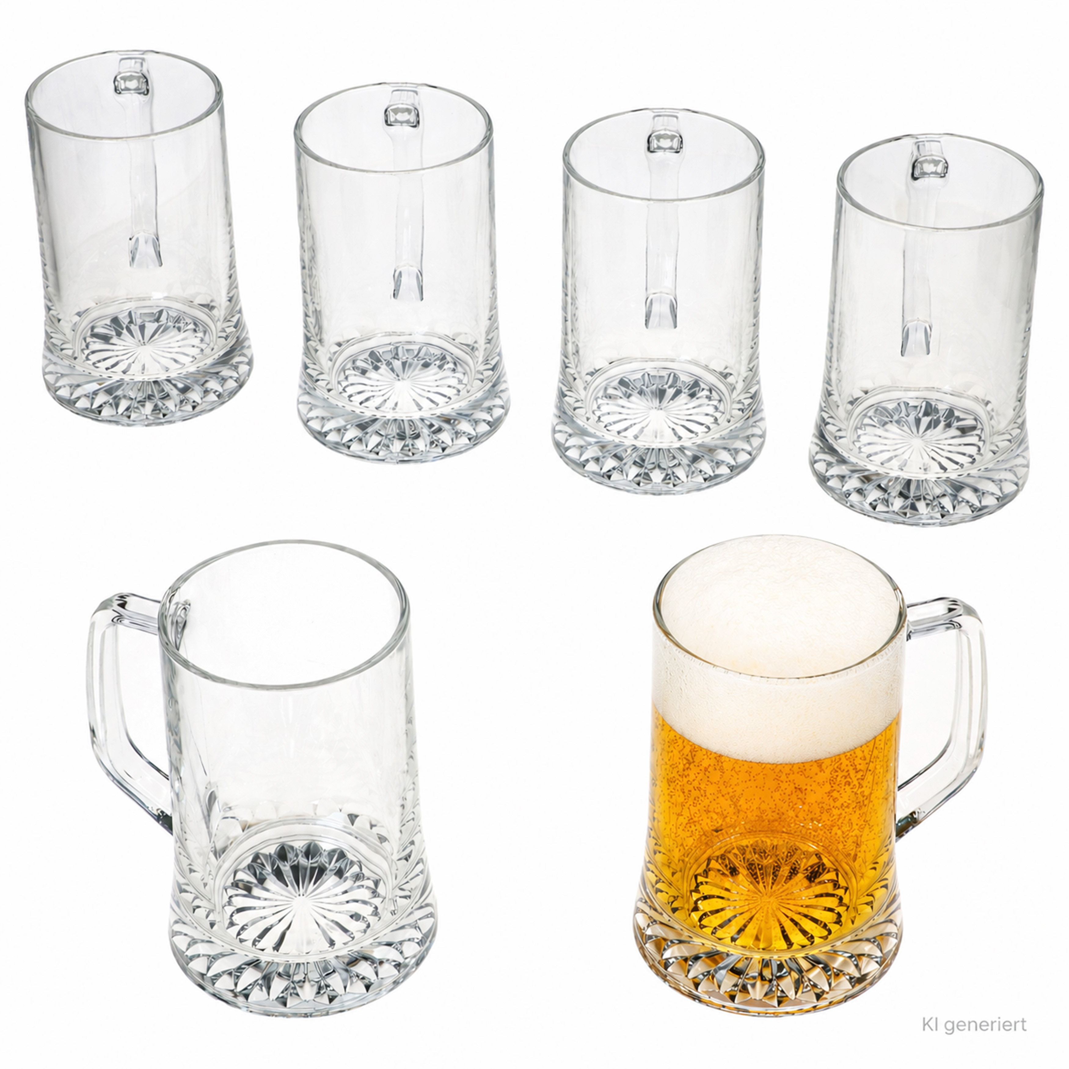 6-pack Akki Beer 0.5l With Star Base & Handle Beer Mug 500ml Glass