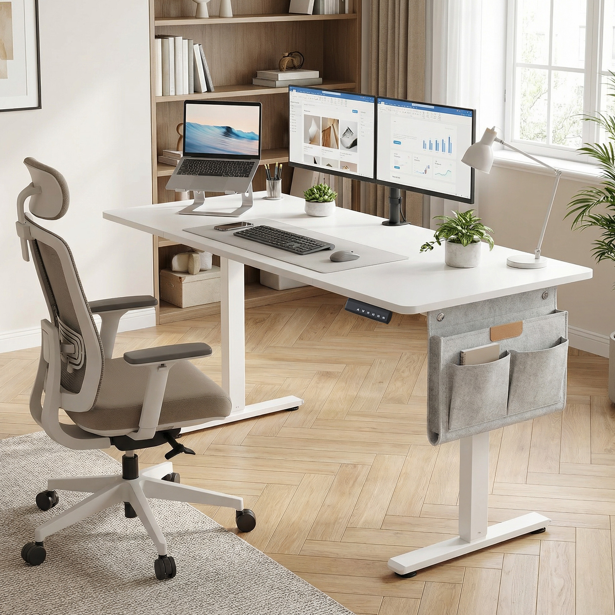 Electric Height-adjustable Desk, 160 X 70 Cm, Computer Table With Memory Function For 4 , For Office, Study, Home