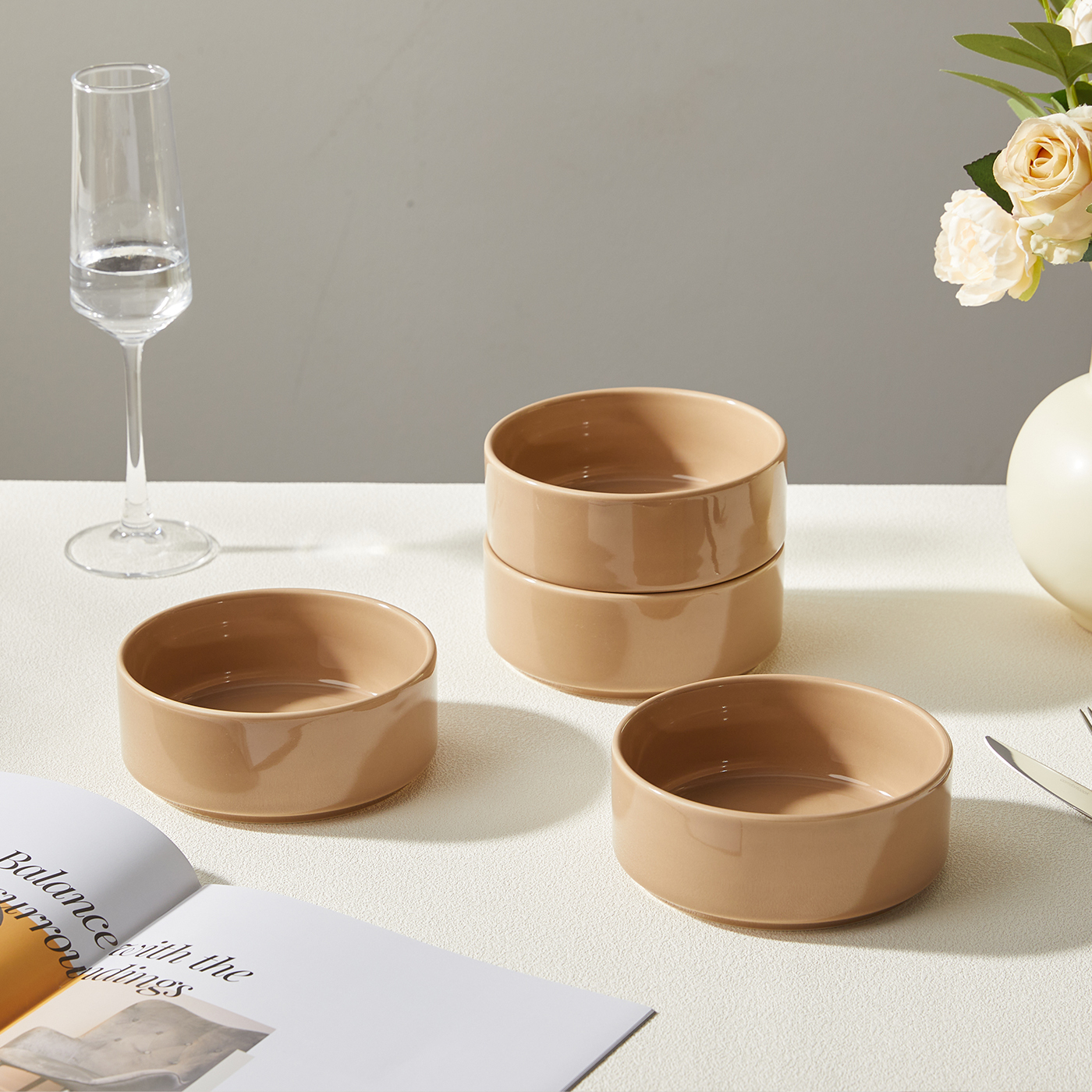 TEMU 4-part, 510ml, Ø13.5cm, 6-inch, Ceramic Soup Bowl Set, Breakfast Bowl, Bowl, Oatmeal Bowl, Salad Bowl, Vegetable Bowl, Nut Bowl, Fruit Bowl,