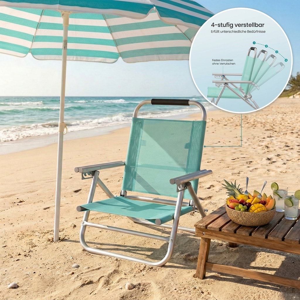 E-shop Strandstuhl Klappstuhl Outdoor - 4-fach verstellbare Rückenlehne, Armlehnen, atmungsaktiv - Leichter Campingstuhl,gartendeko für drauBen, für