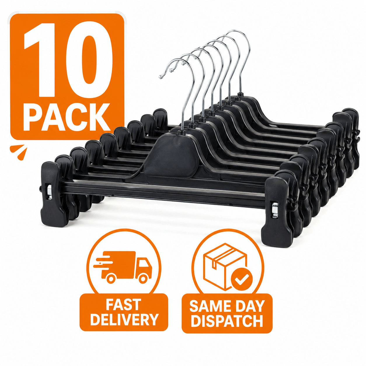 manodu 10 x black plastic clip hangers 360 degree swivel hook adjustable clips hanger trouser bar with metal hooks wardrobe organizer non   fast   from uk seller bulk buy
